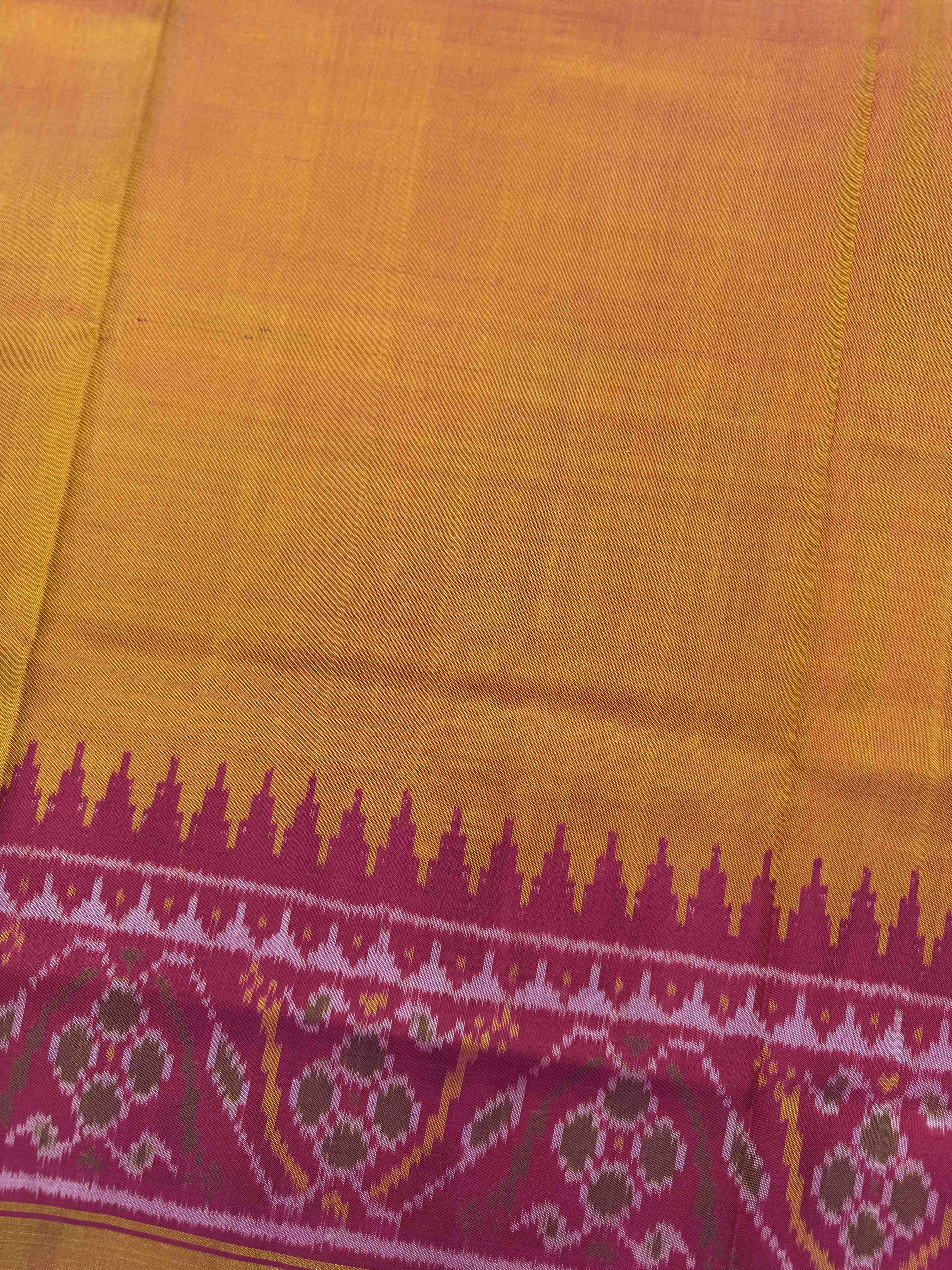 Pink & Yellow Plain Patola Saree