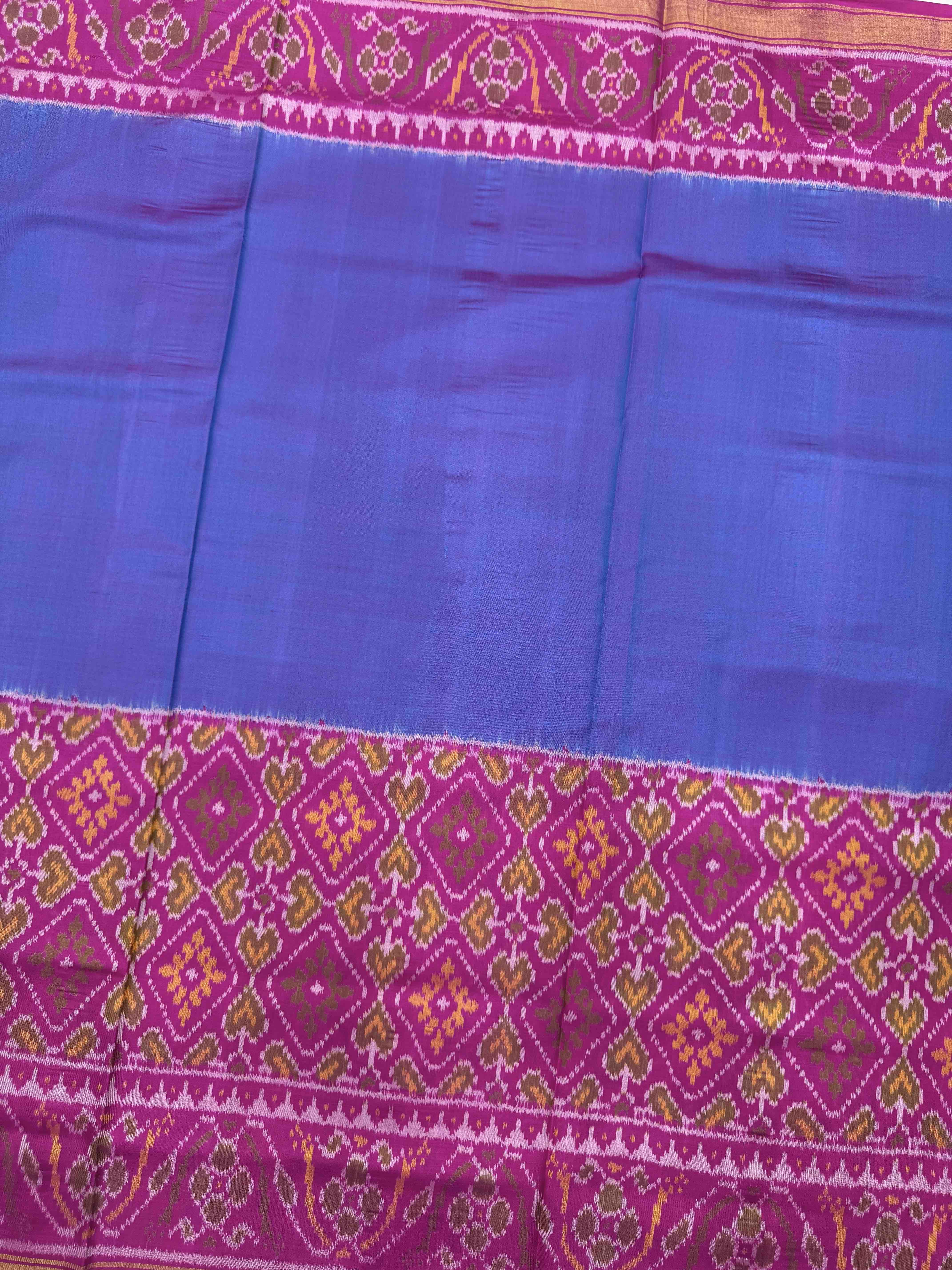 Pink & Sky Blue Plain with Panchanda Scut Border Patola Saree