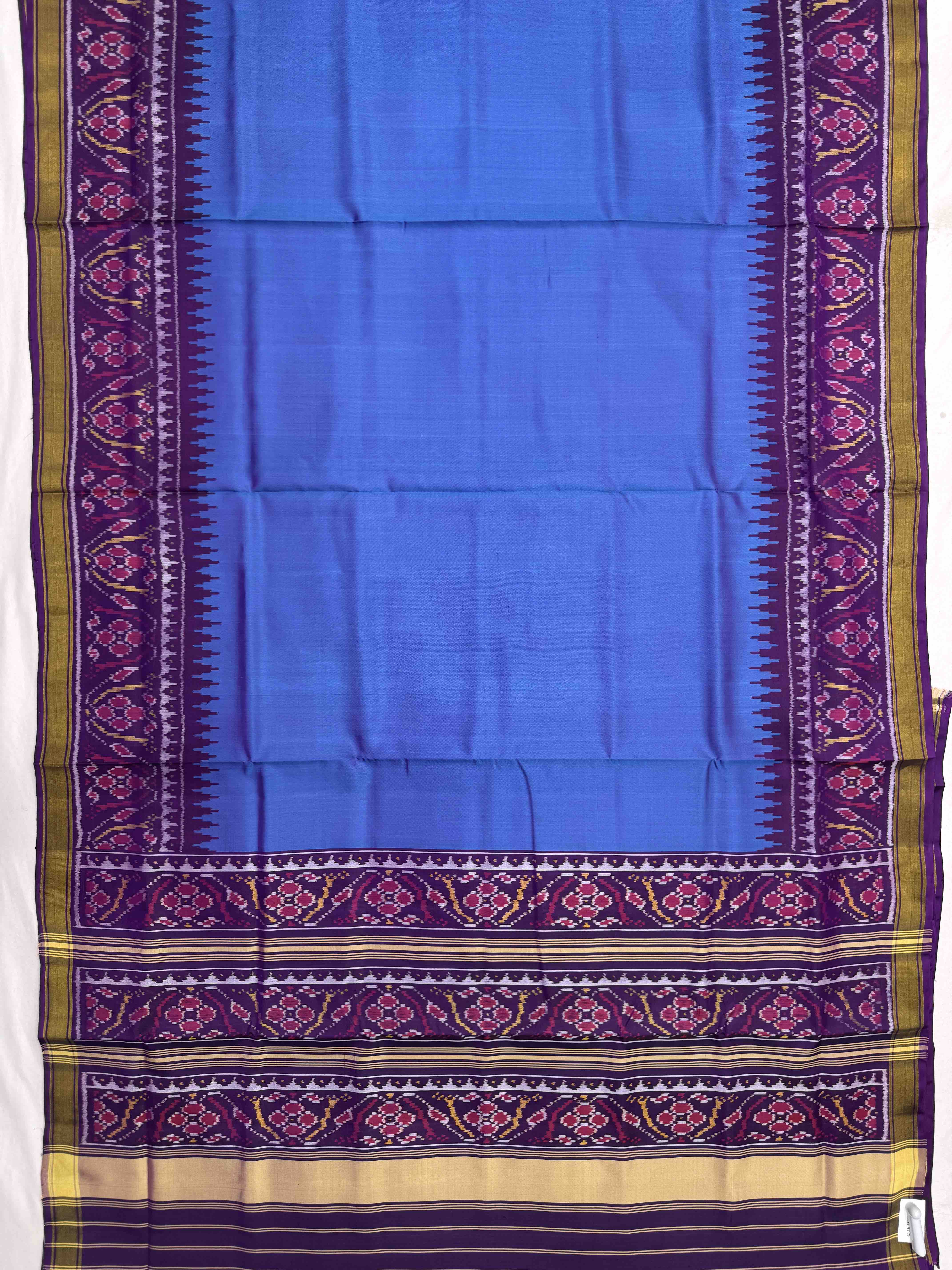 Purple & Sky Blue Plain Patola Saree