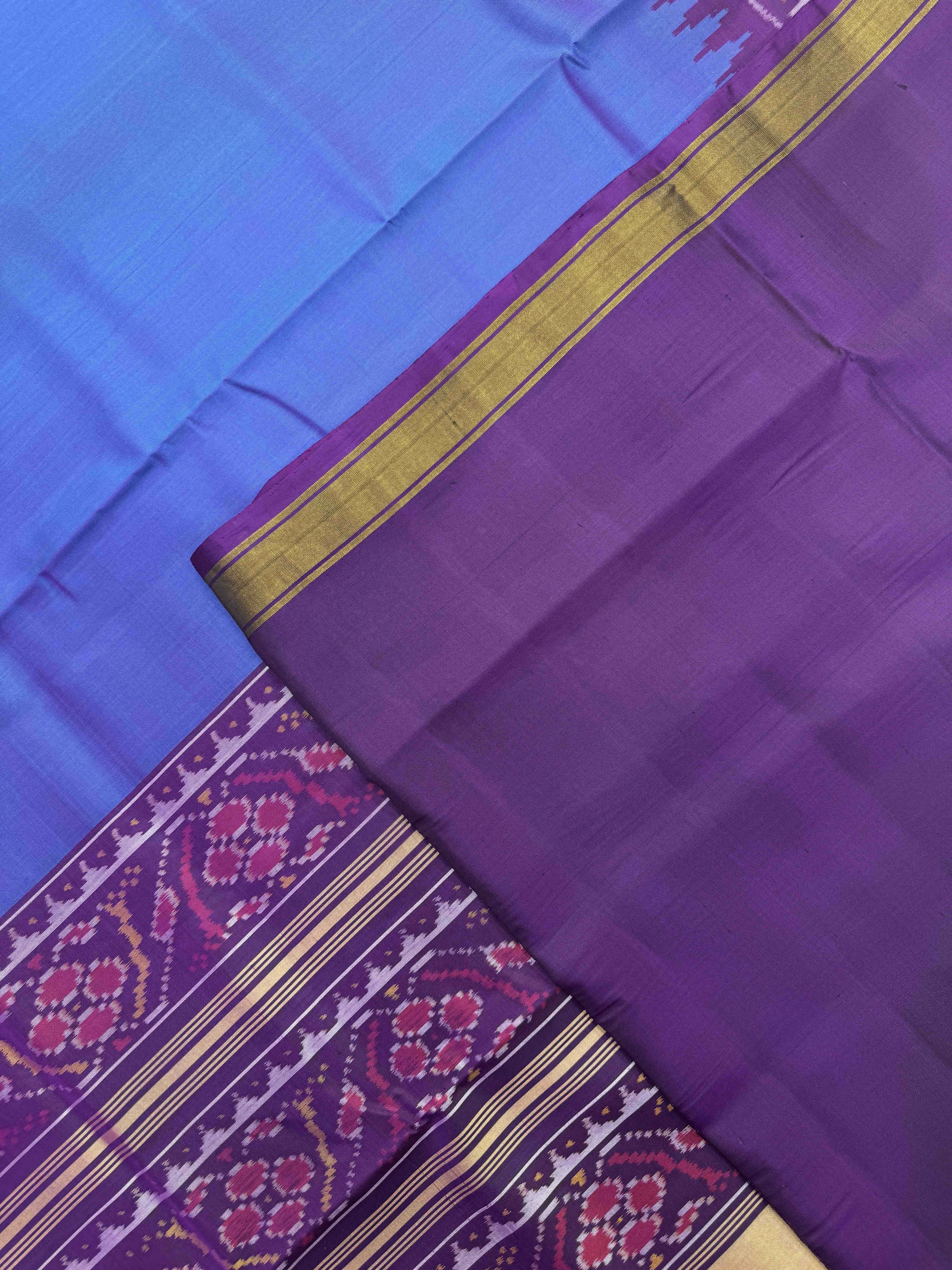 Purple & Sky Blue Plain Patola Saree