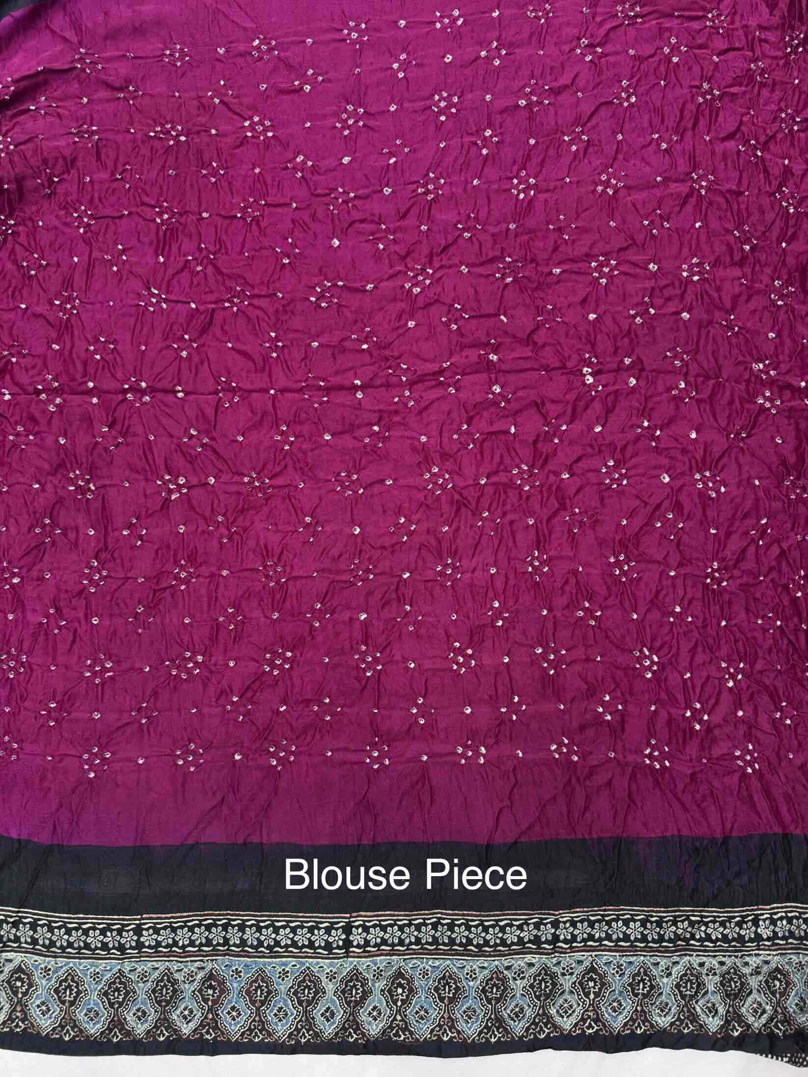 Black & Pink Gajji Silk with Ajarakh Print Bandhani Saree