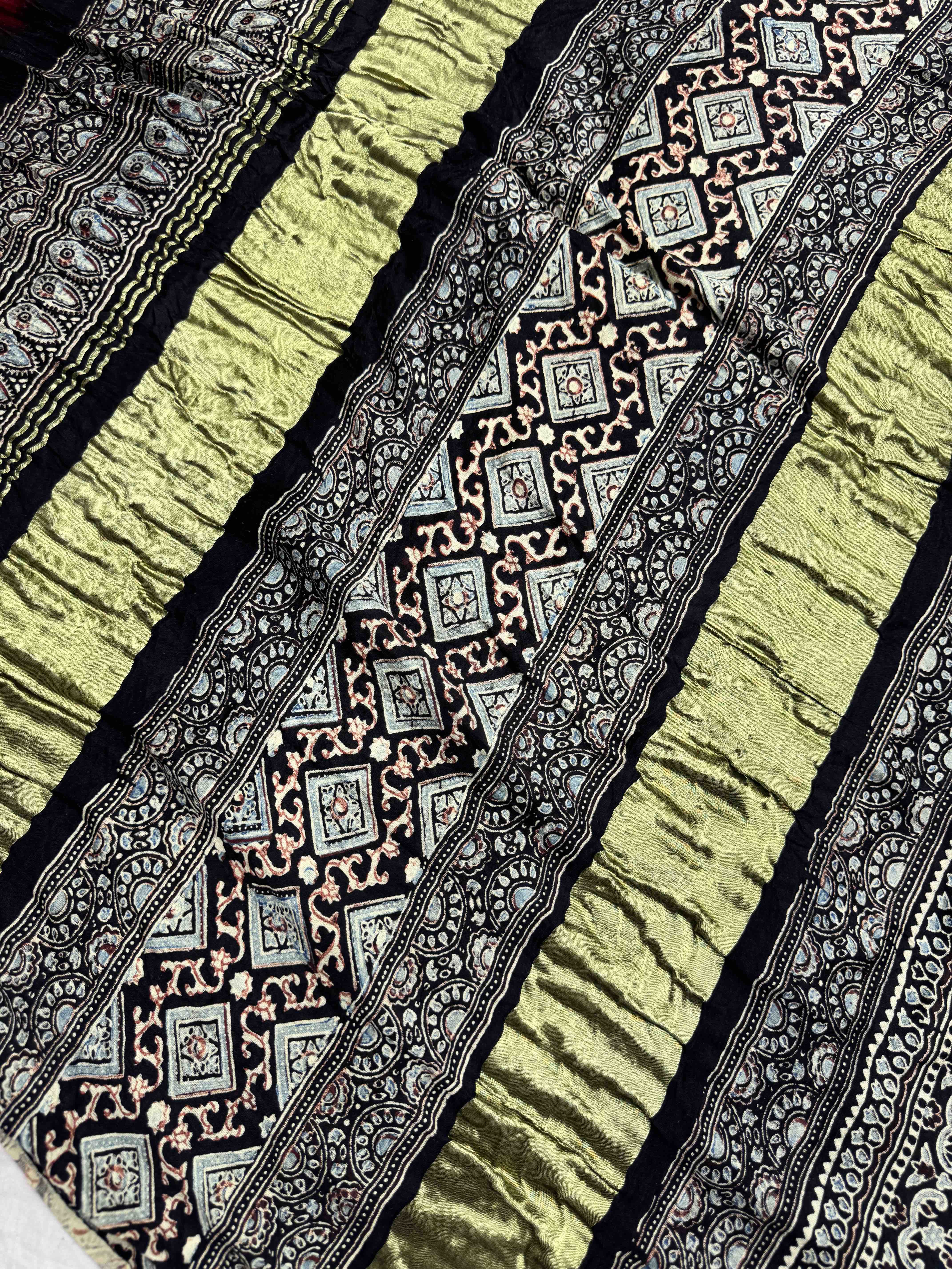 Black & Red Gajji Silk with Ajarakh Print Bandhani Saree