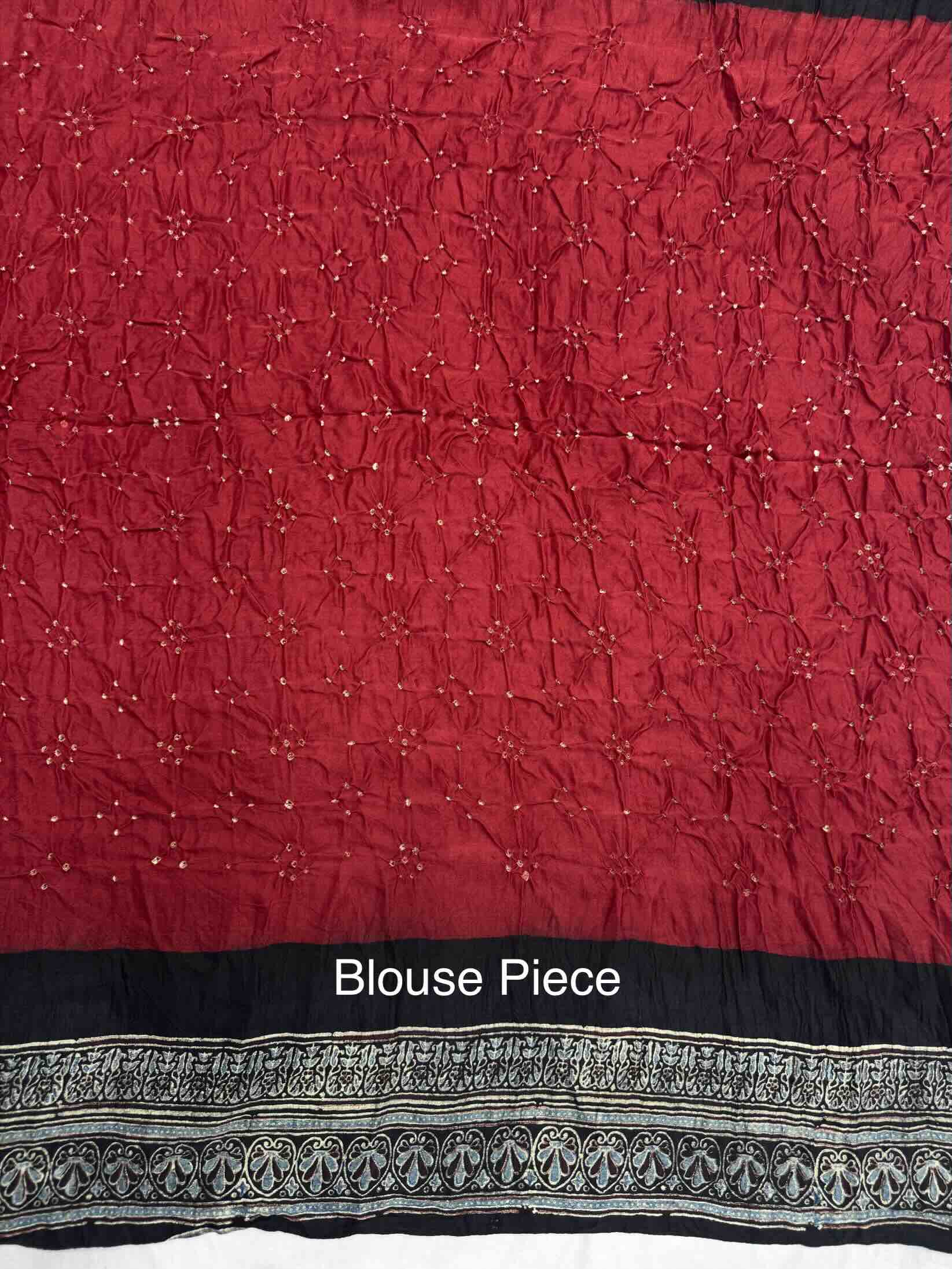 Black & Red Gajji Silk with Ajarakh Print Bandhani Saree
