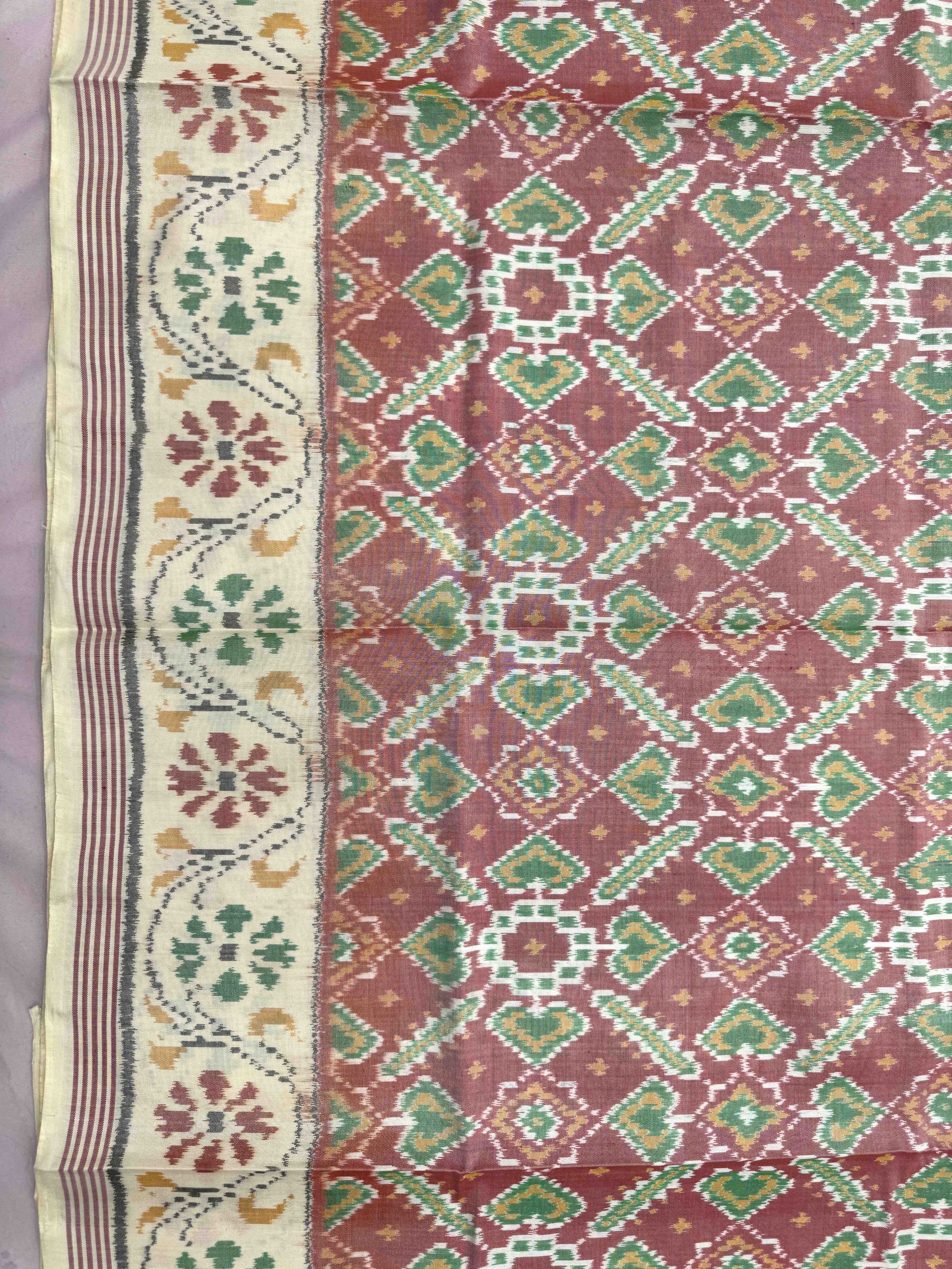 Off White & Rust Manekchowk Single Ikat Patan Patola Saree