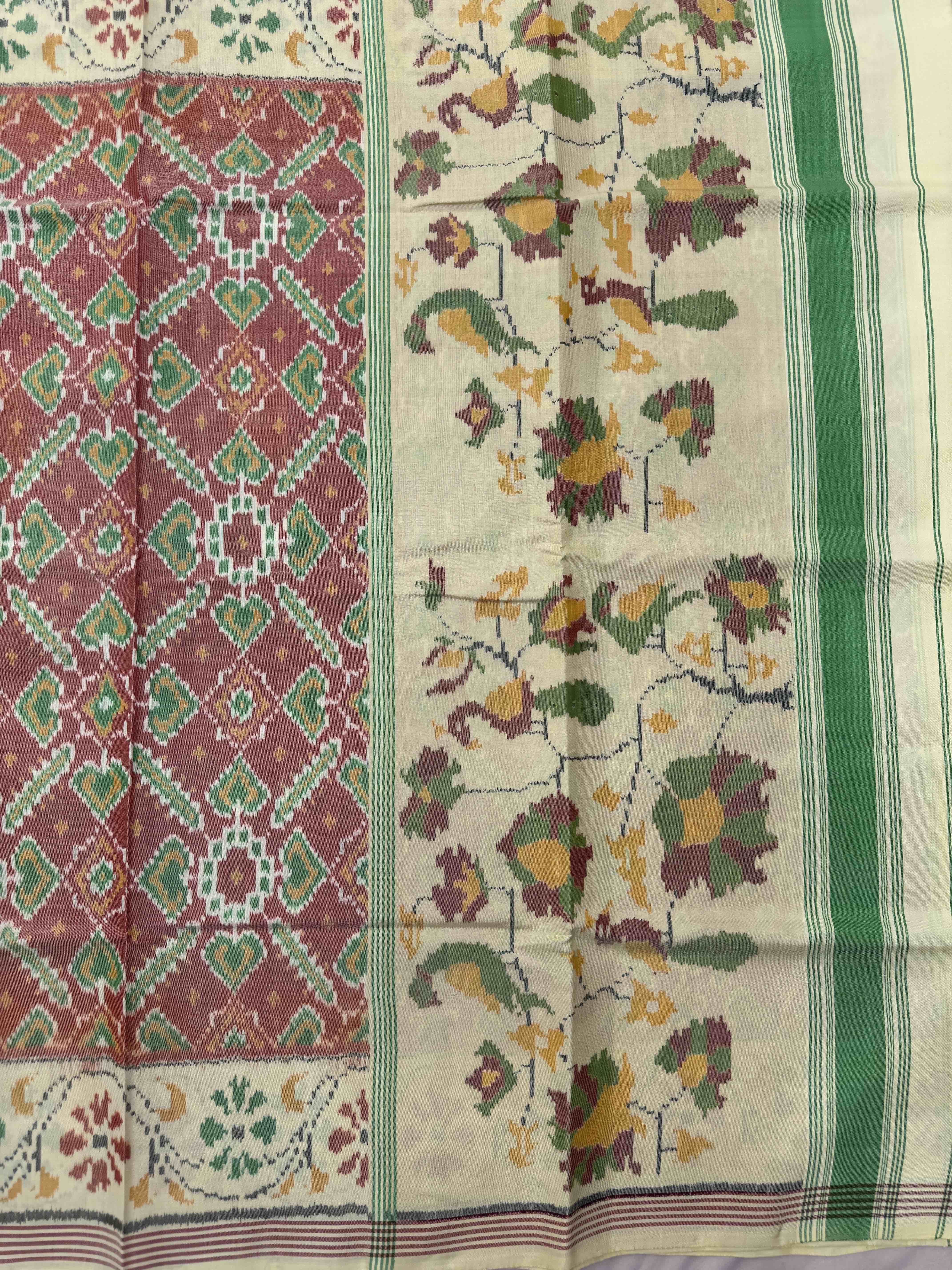Off White & Rust Manekchowk Single Ikat Patan Patola Saree