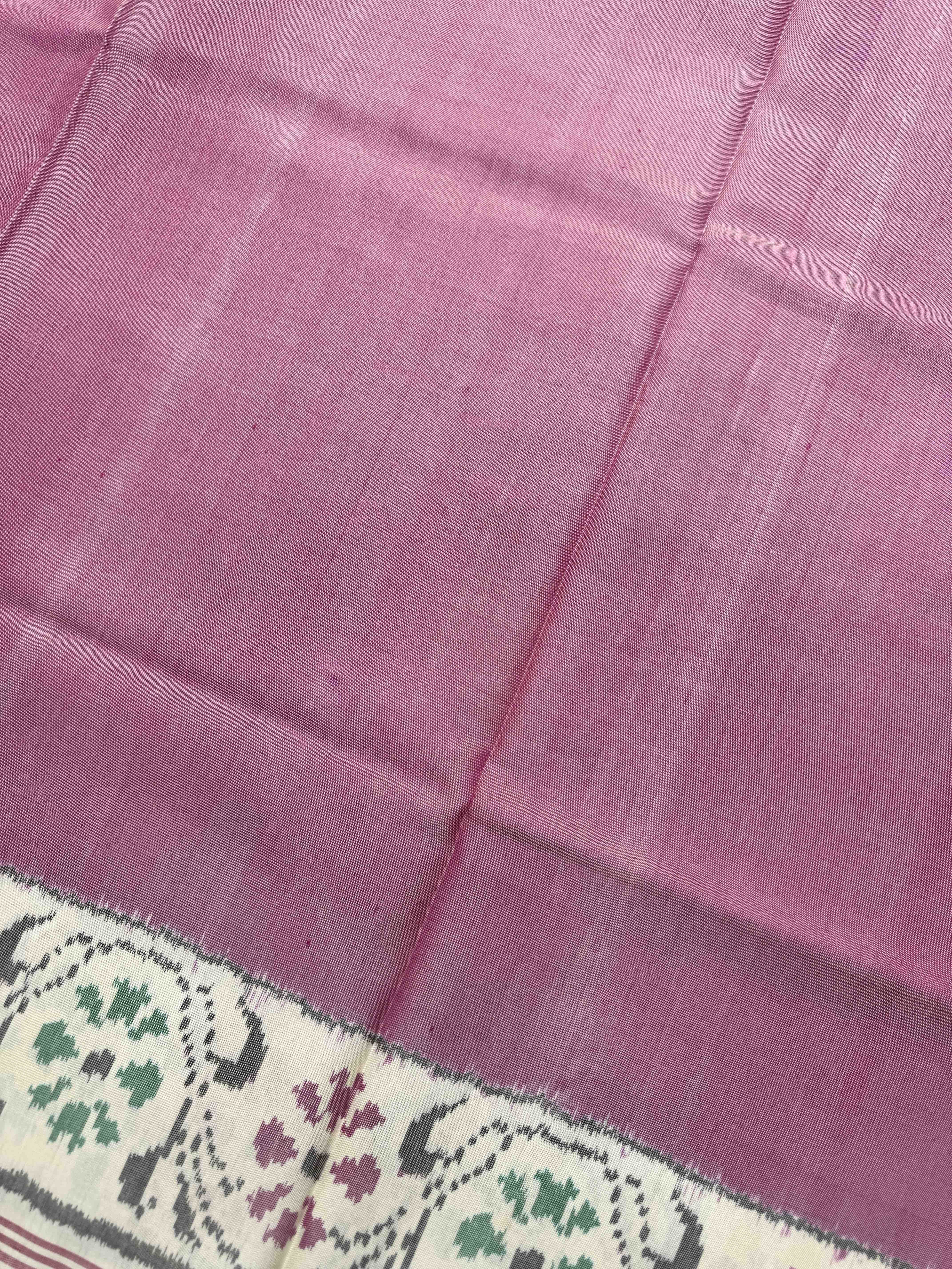 Off White & Light Pink Plain Single Ikat Patan Patola Saree