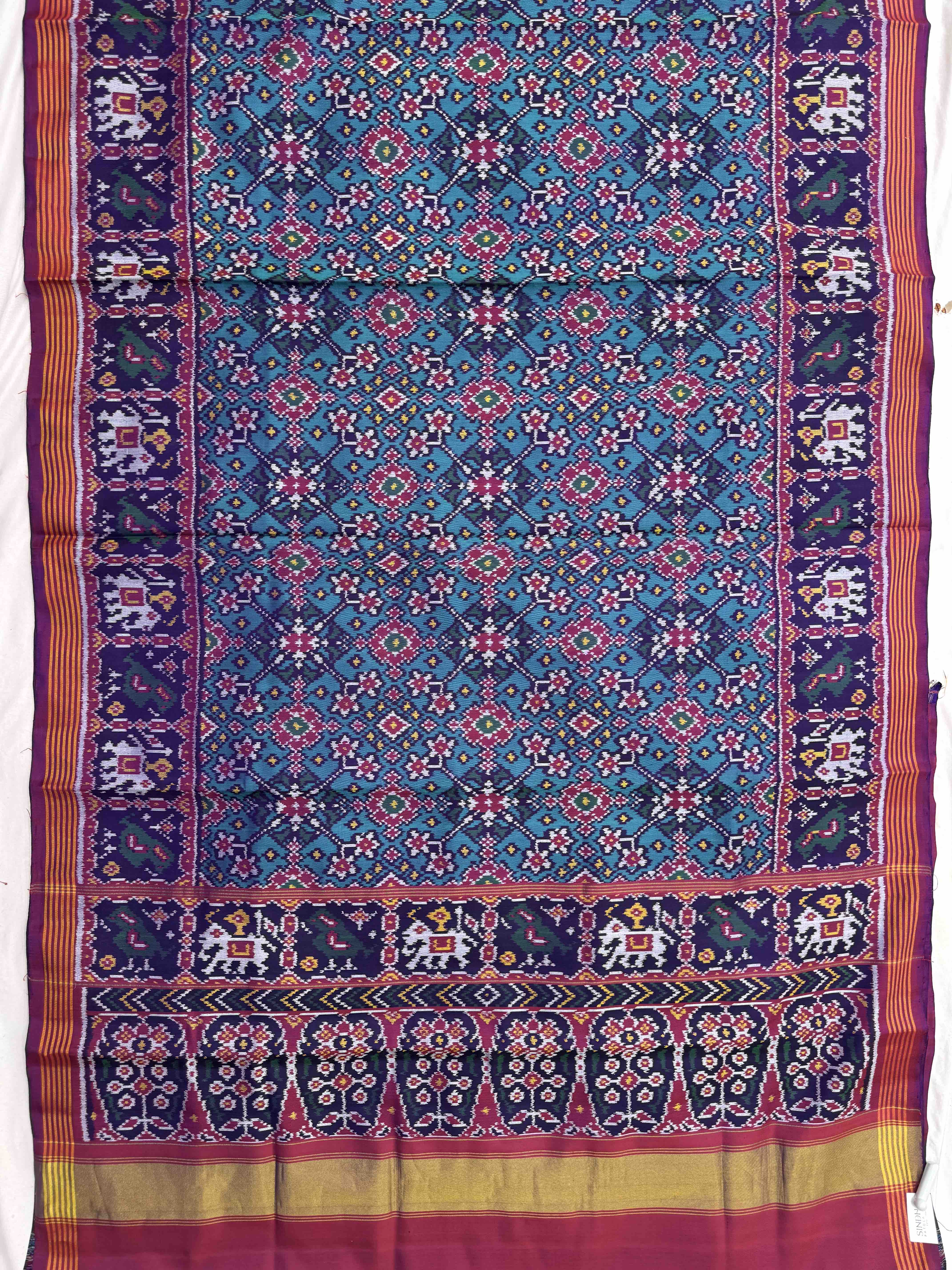 Purple & Turquoise Navratan Single Ikat Patan Patola Saree