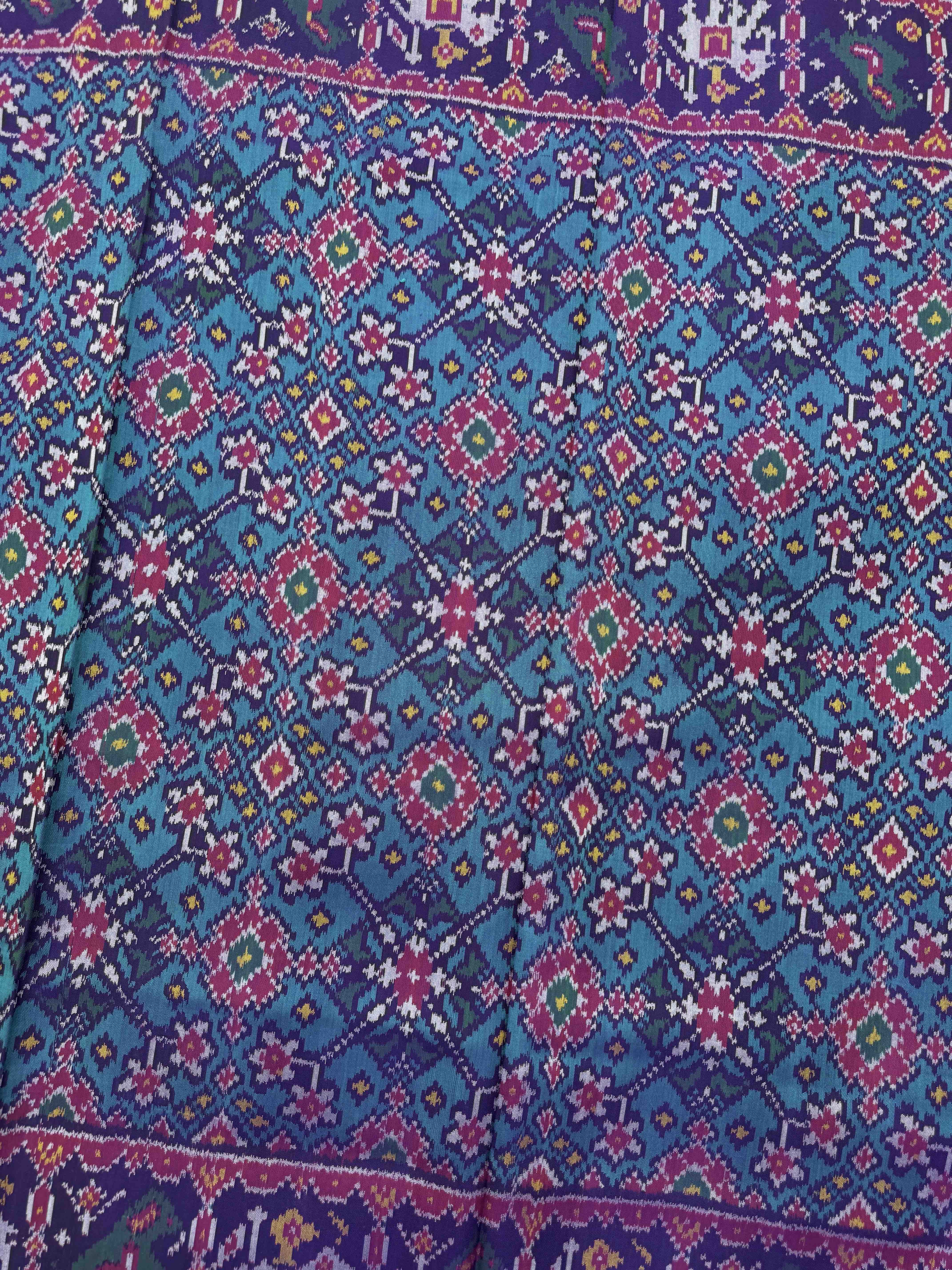 Purple & Turquoise Navratan Single Ikat Patan Patola Saree
