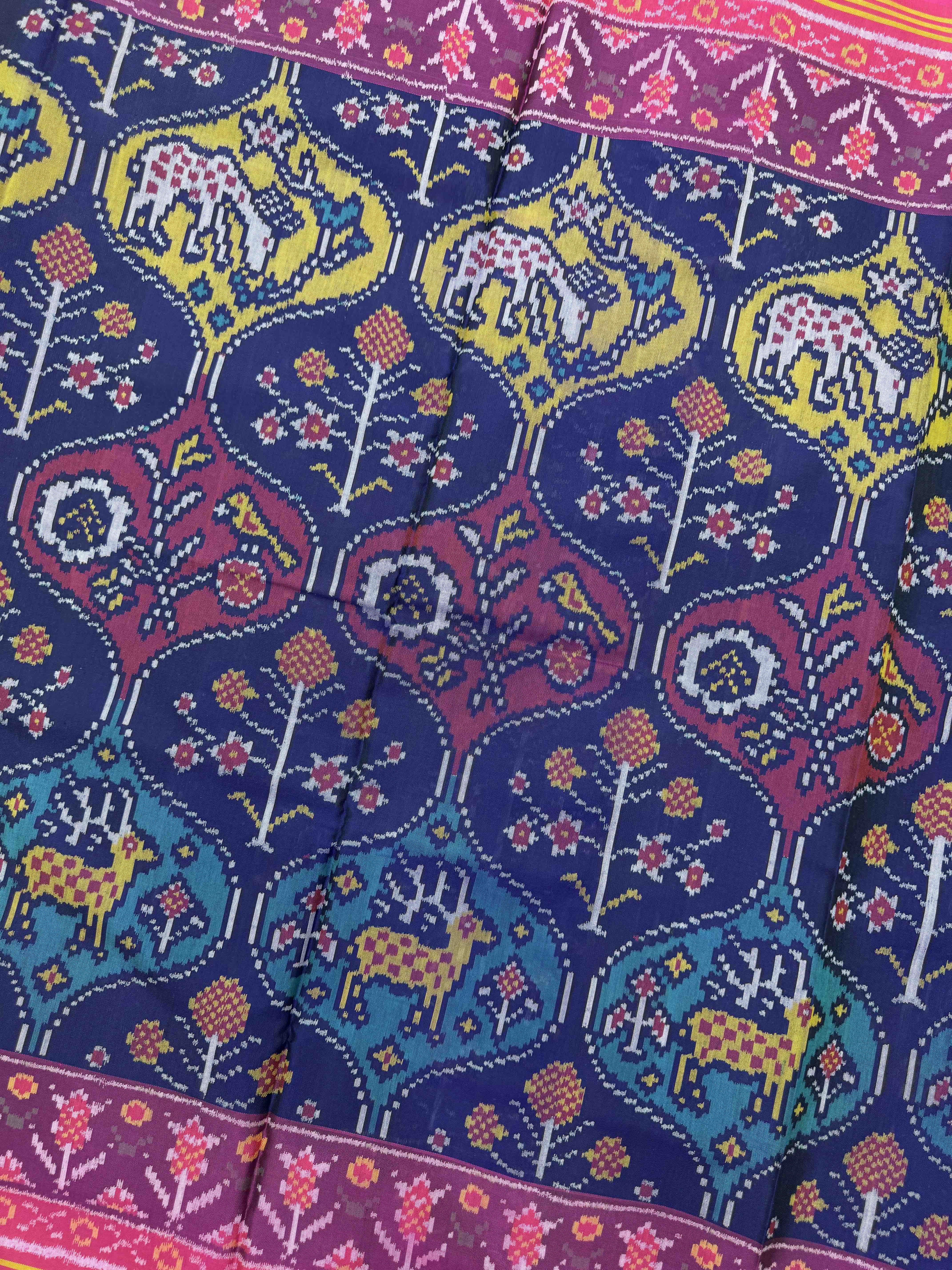 Pink & Multicolor Matka Deer Flower Figure Single Ikat Patan Patola Saree
