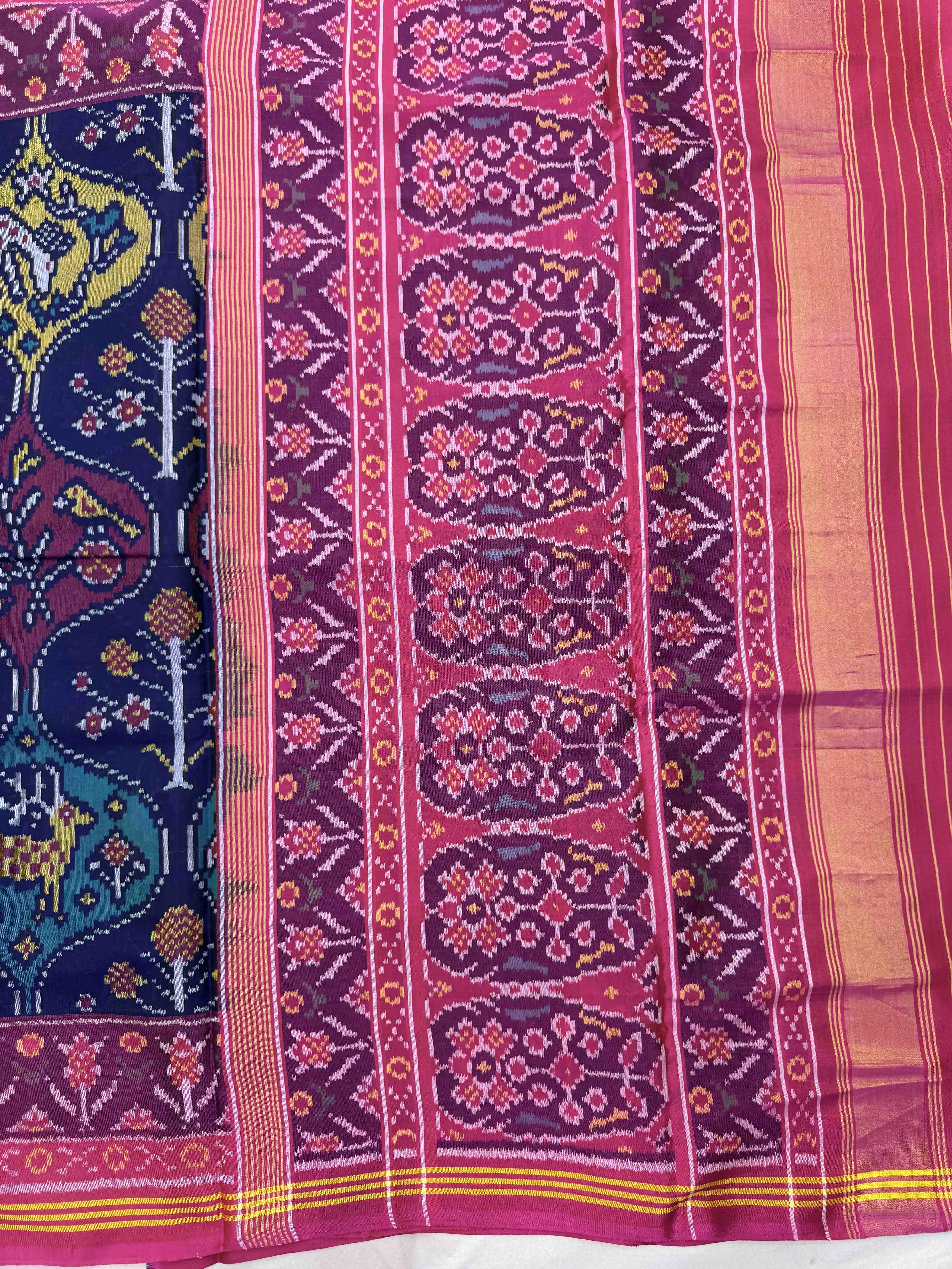 Pink & Multicolor Matka Deer Flower Figure Single Ikat Patan Patola Saree