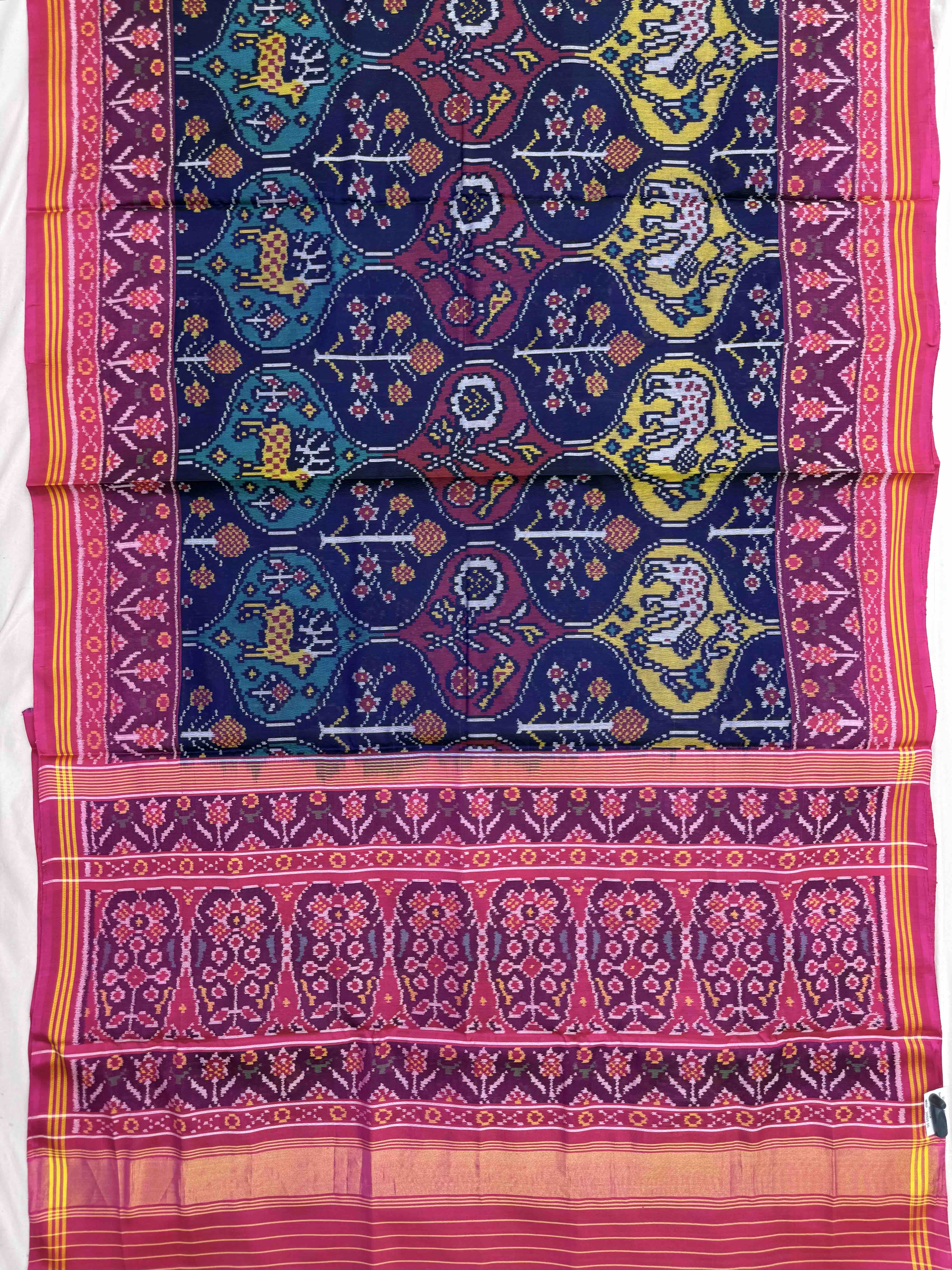 Pink & Multicolor Matka Deer Flower Figure Single Ikat Patan Patola Saree