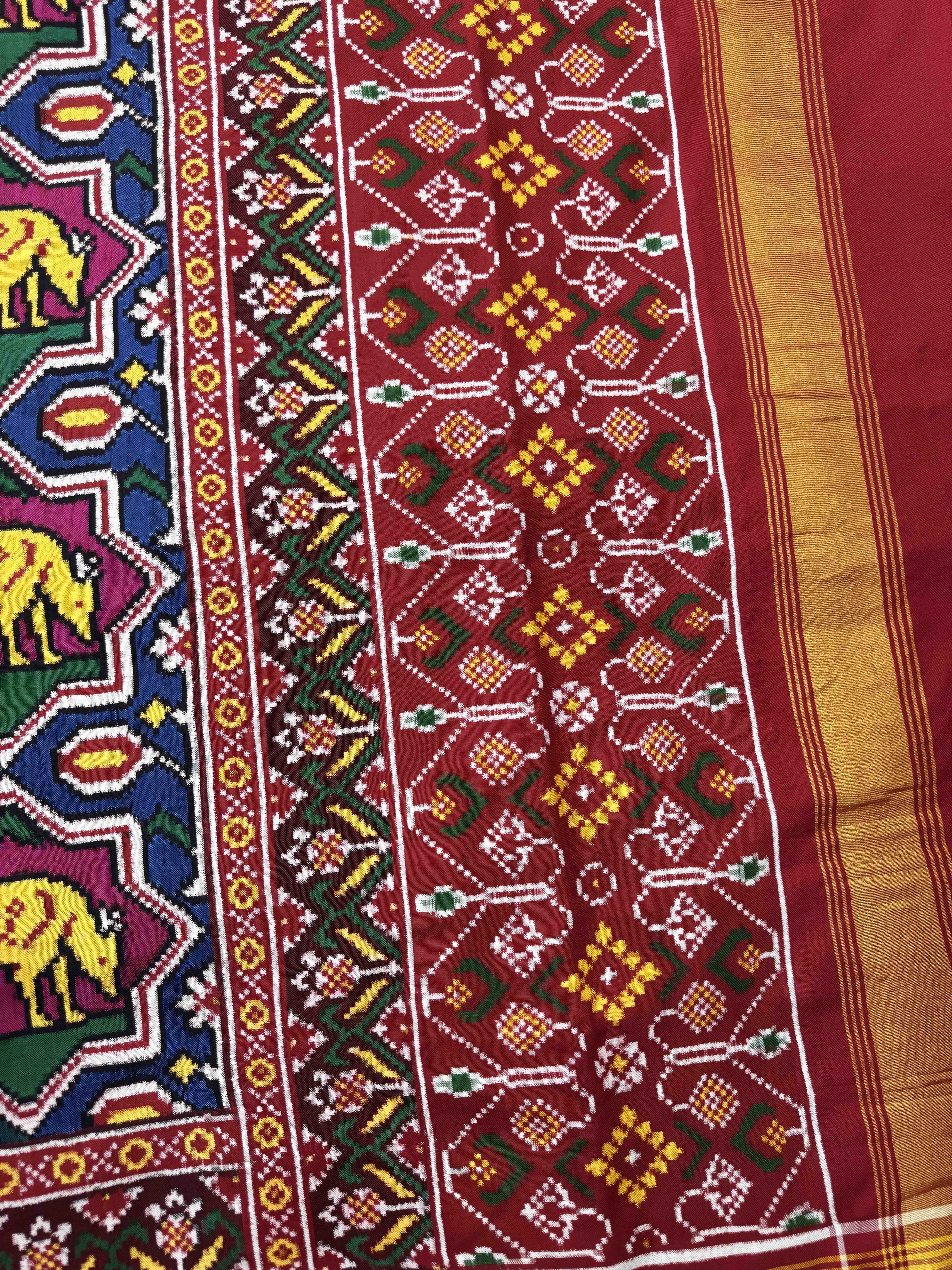Red & Multicolor Star Narikunj Double Ikat Patan Patola Saree