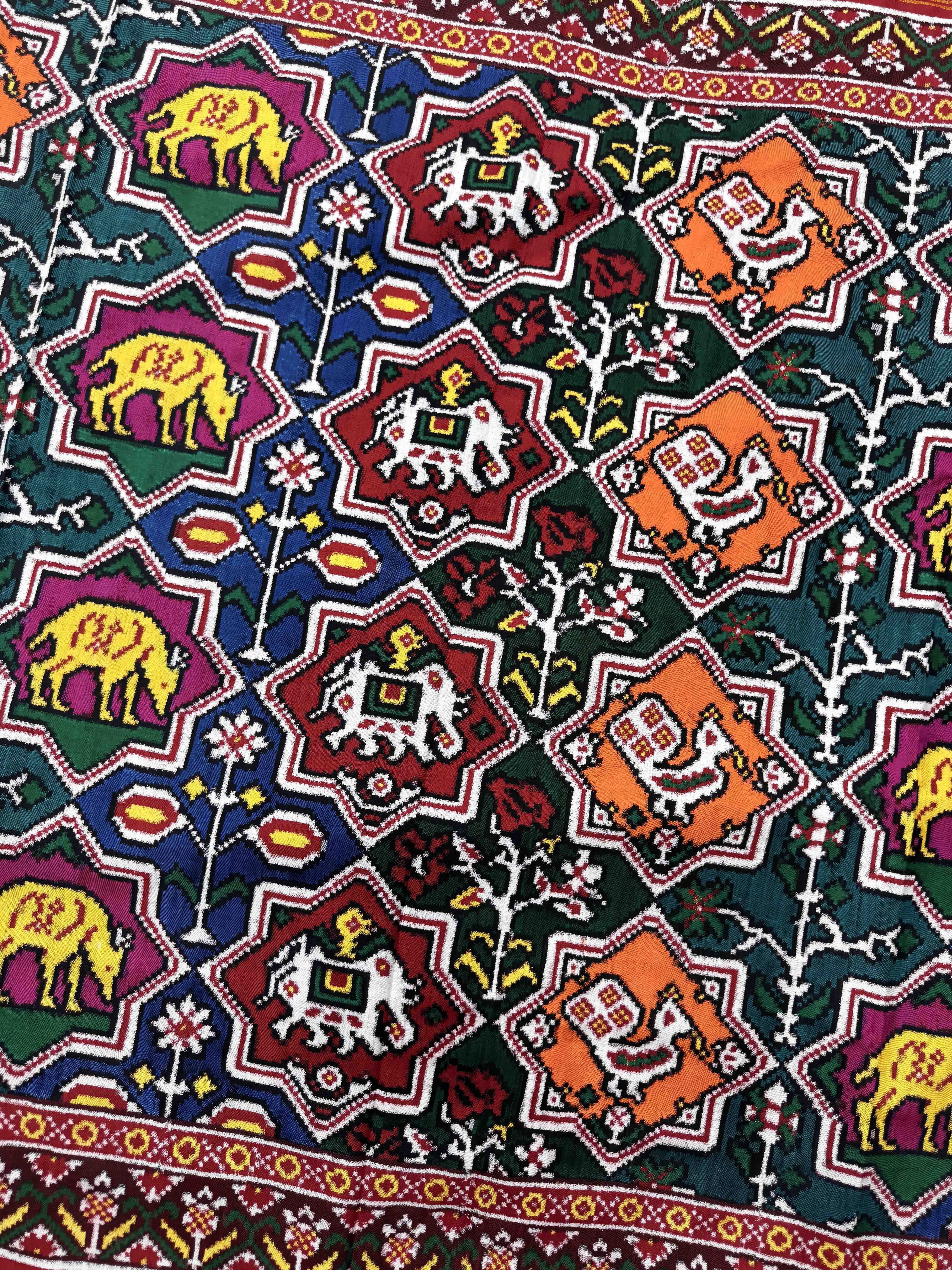 Red & Multicolor Star Narikunj Double Ikat Patan Patola Saree