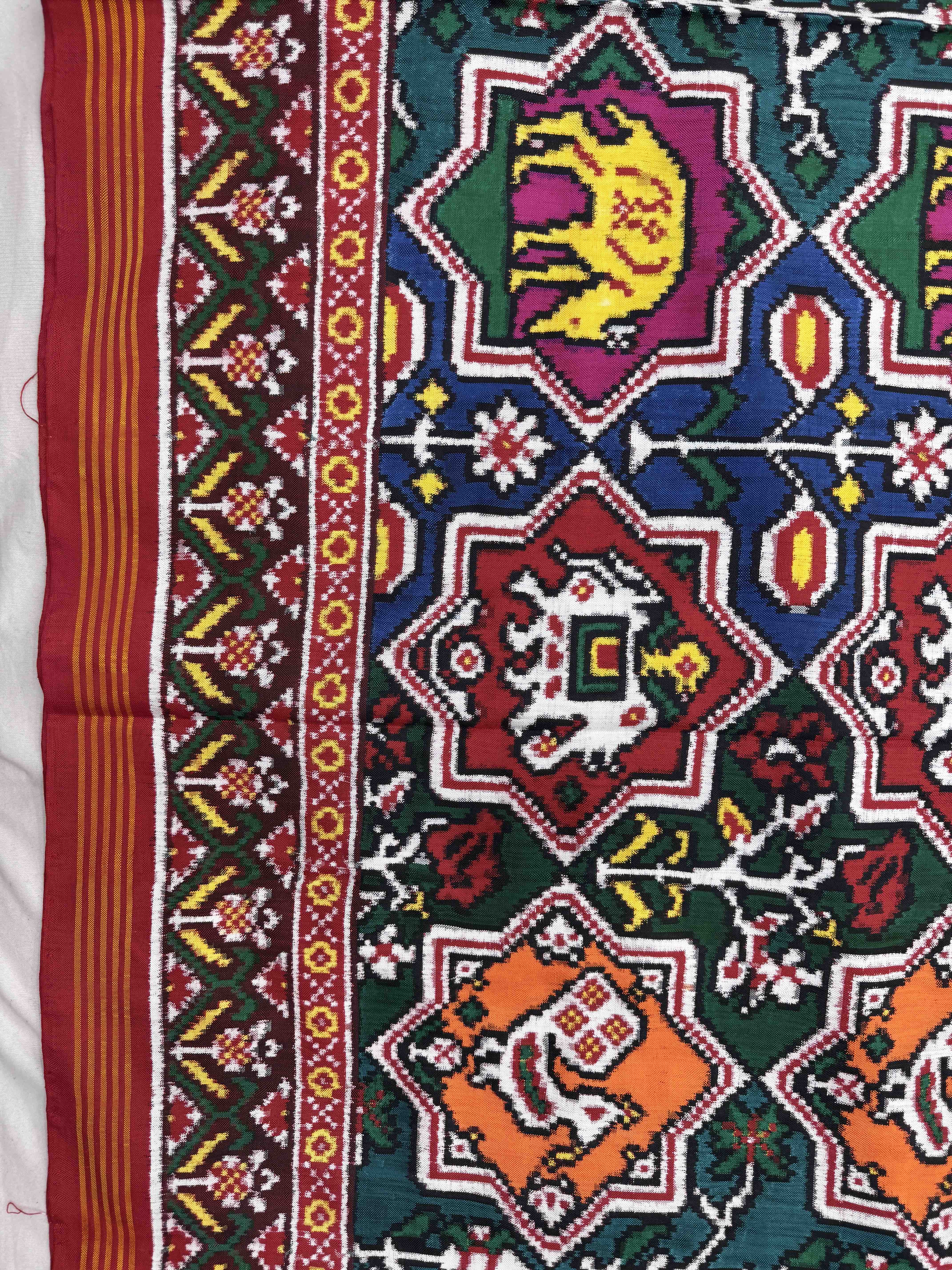 Red & Multicolor Star Narikunj Double Ikat Patan Patola Saree