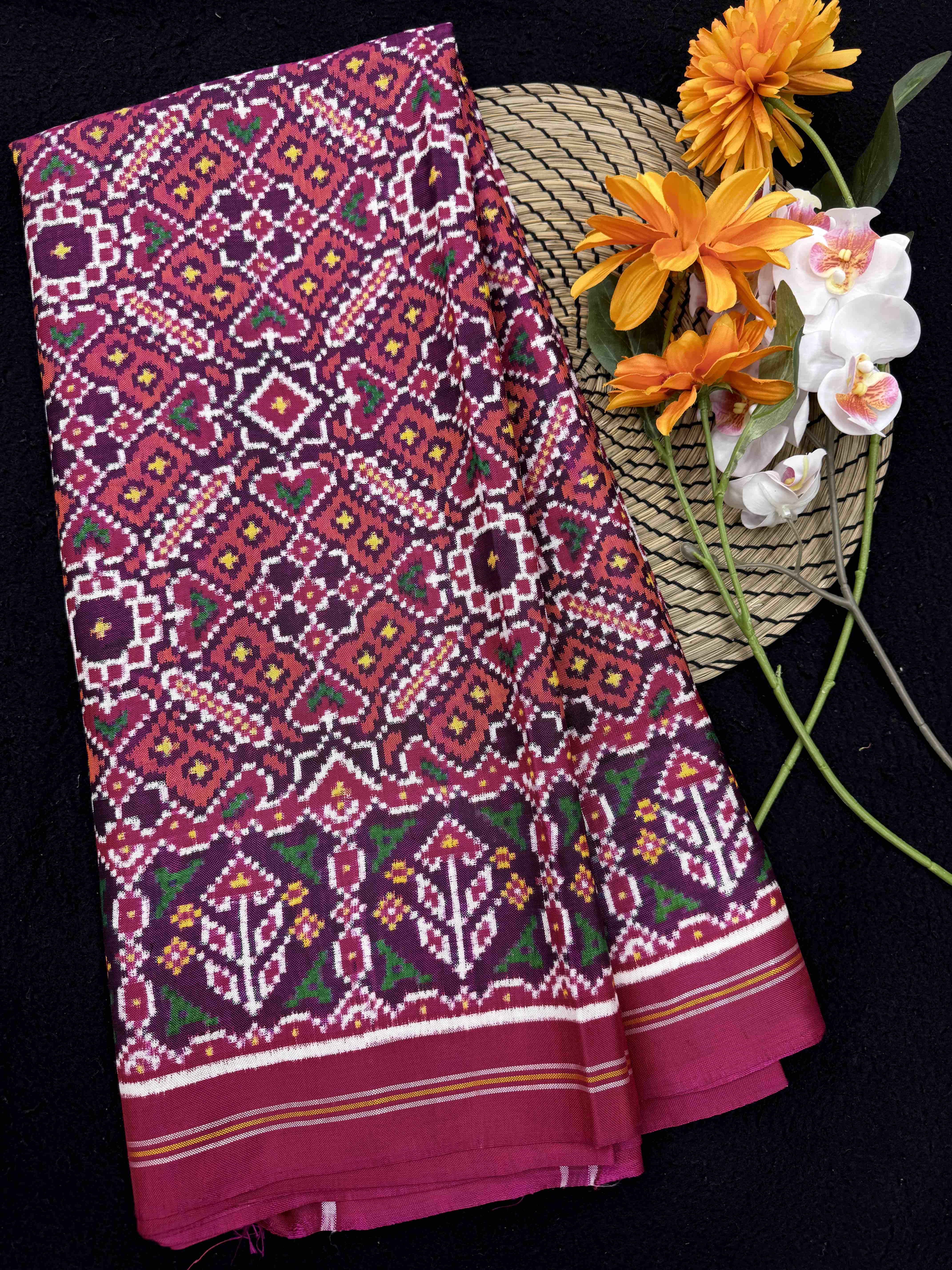 Pink & Carrot Manekchowk Double Ikat Patan Patola Saree