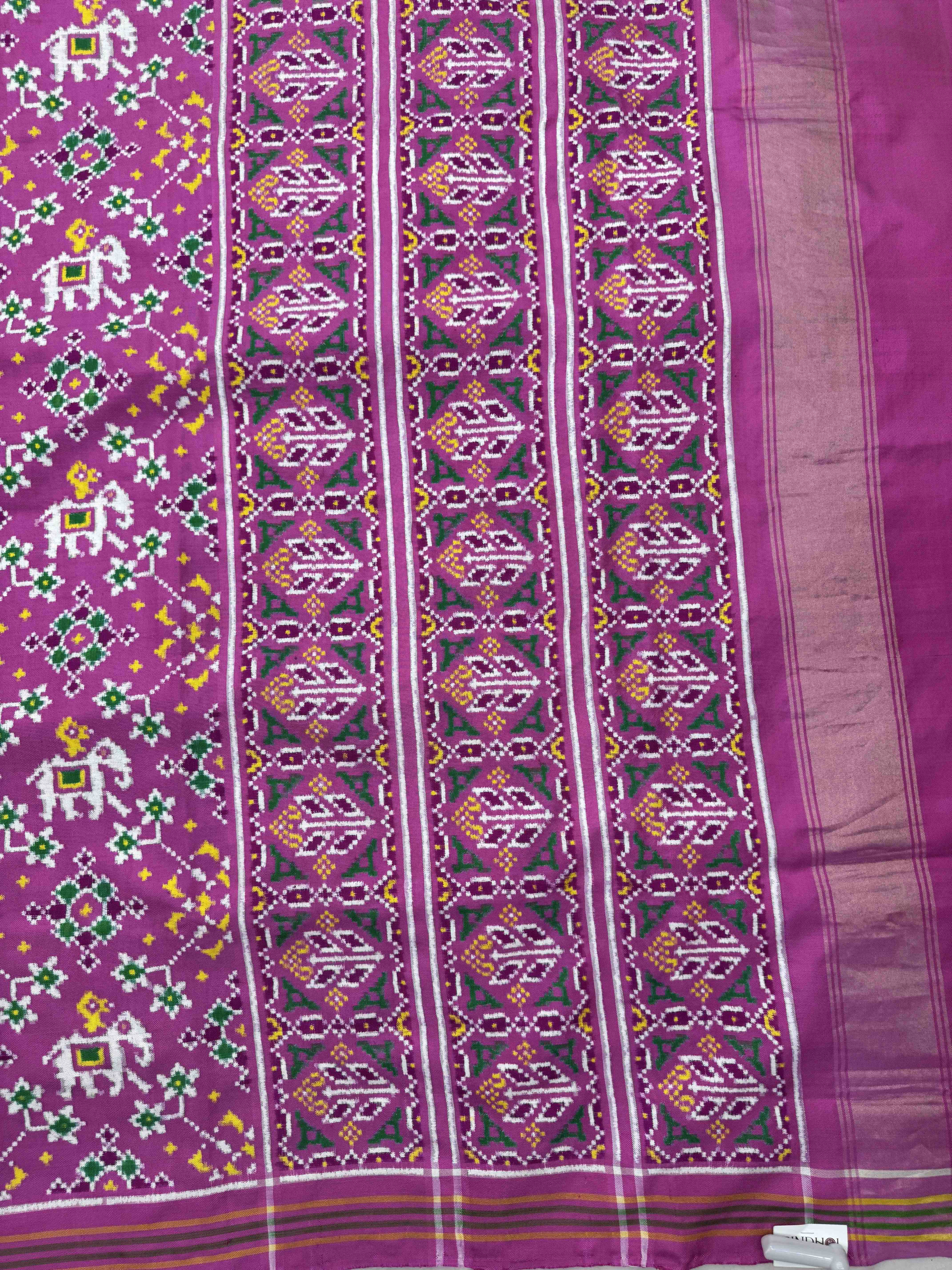 Light Pink Elephant Navratan Double Ikat Patan Patola Saree