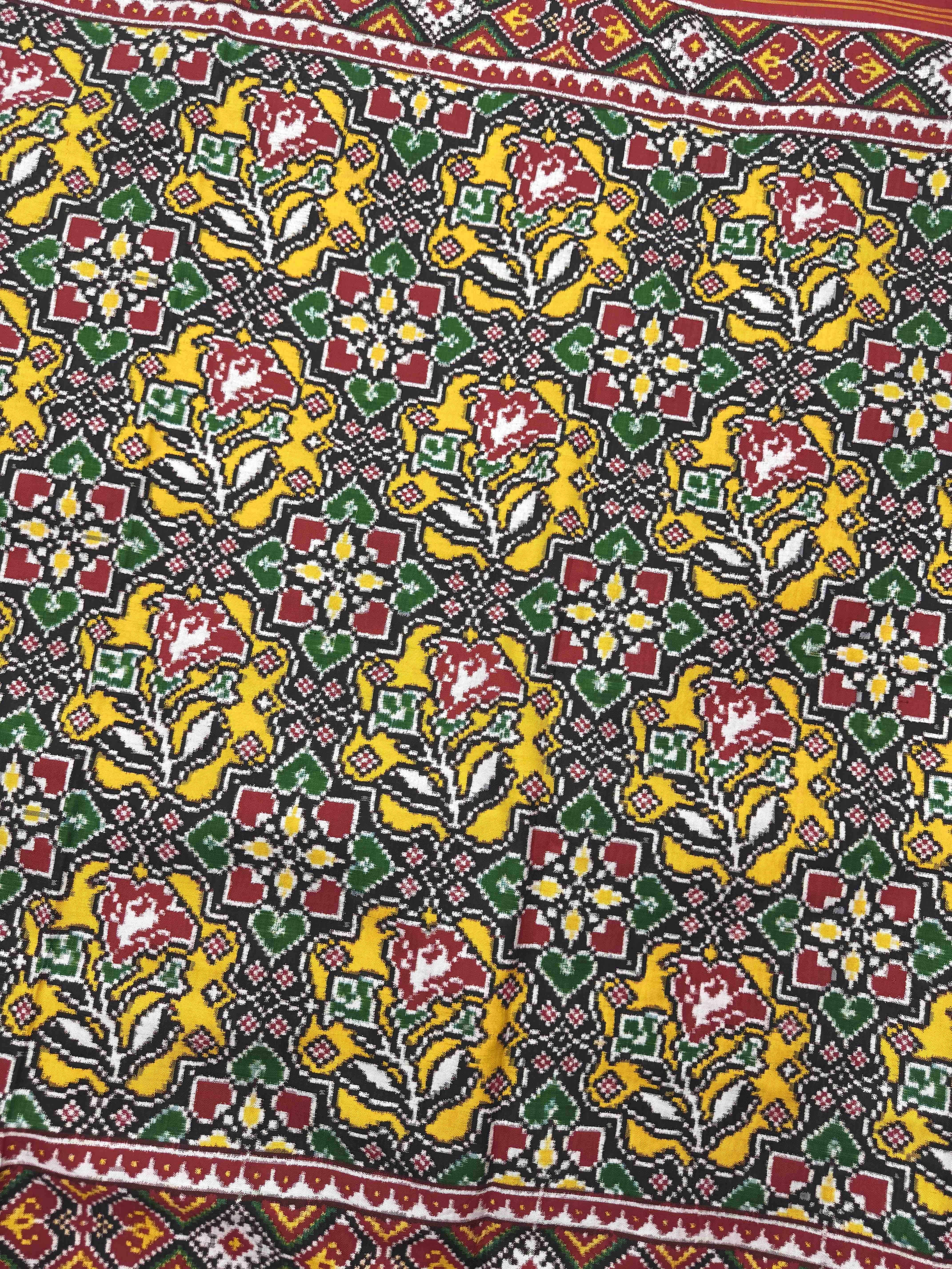 Red & Yellow Fancy Flower Double Ikat Patan Patola Saree