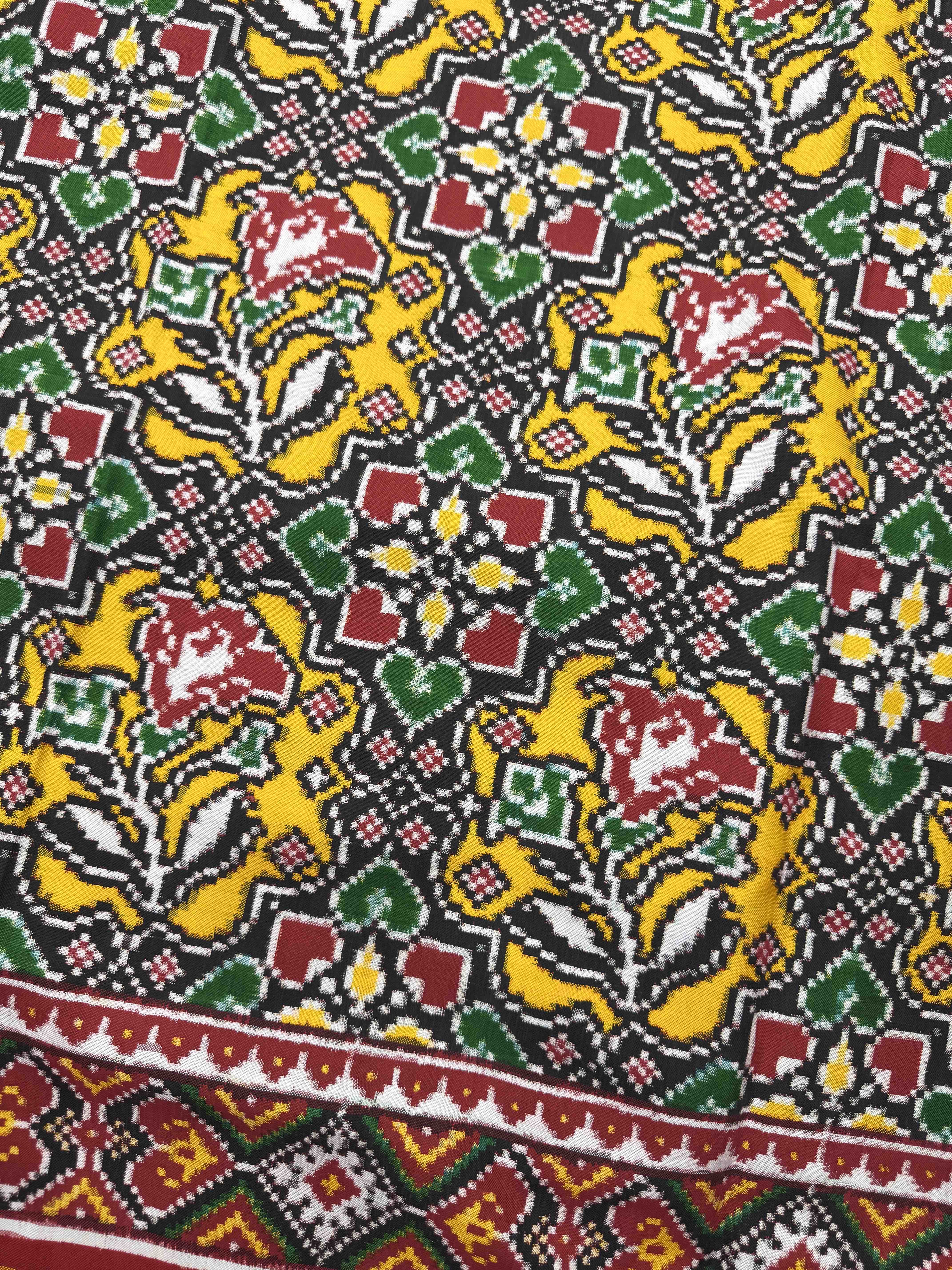Red & Yellow Fancy Flower Double Ikat Patan Patola Saree