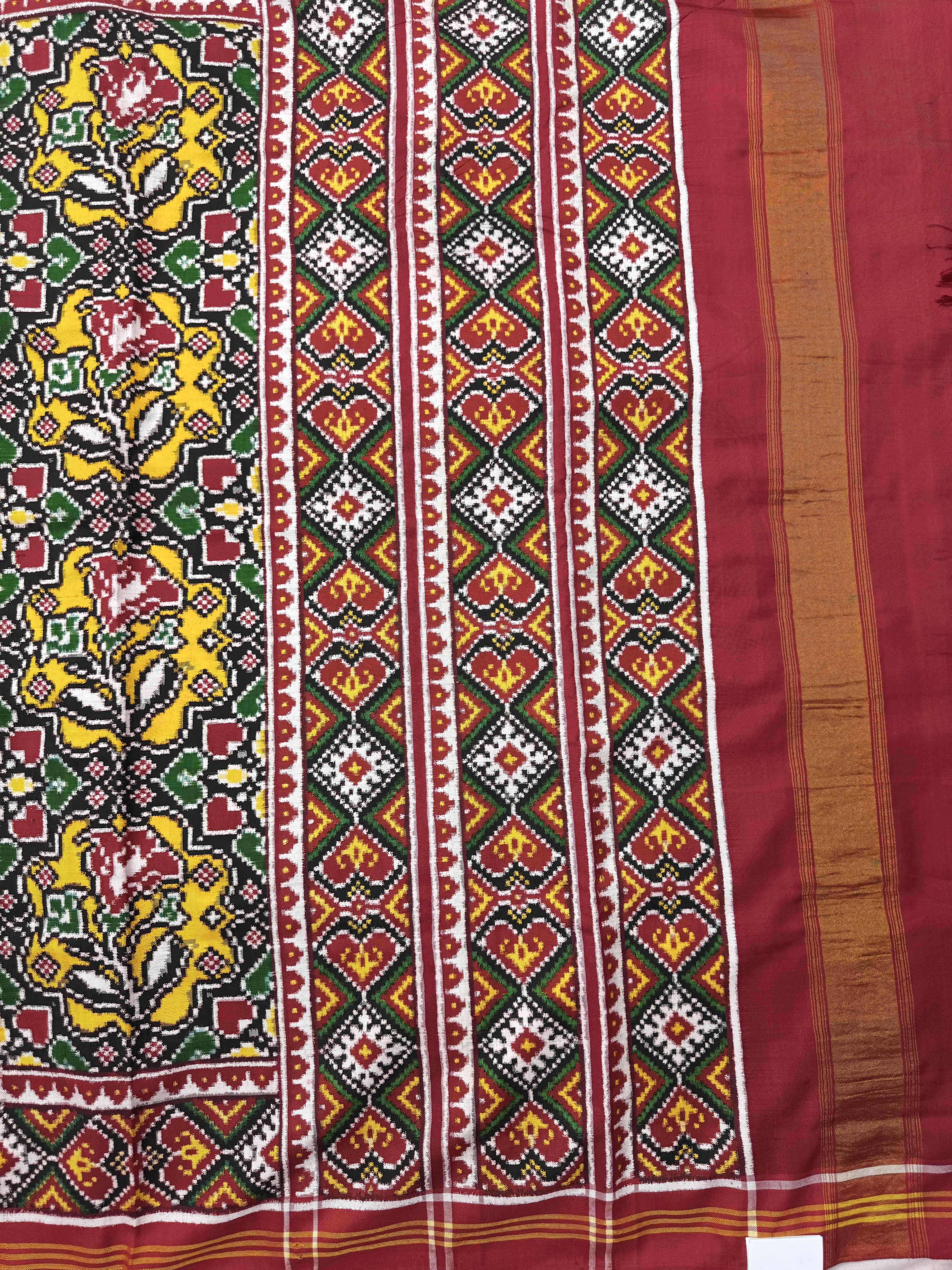 Red & Yellow Fancy Flower Double Ikat Patan Patola Saree