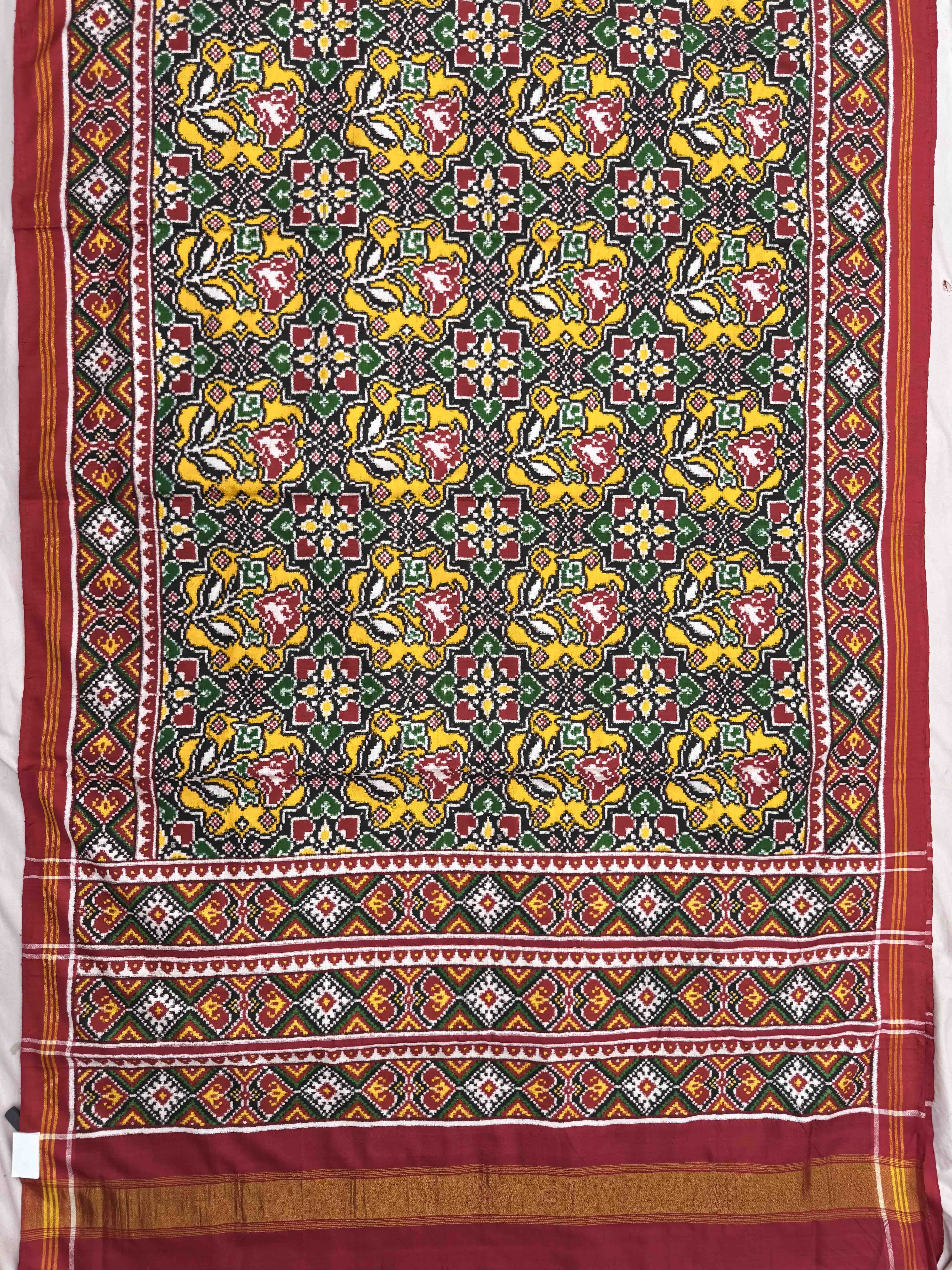Red & Yellow Fancy Flower Double Ikat Patan Patola Saree