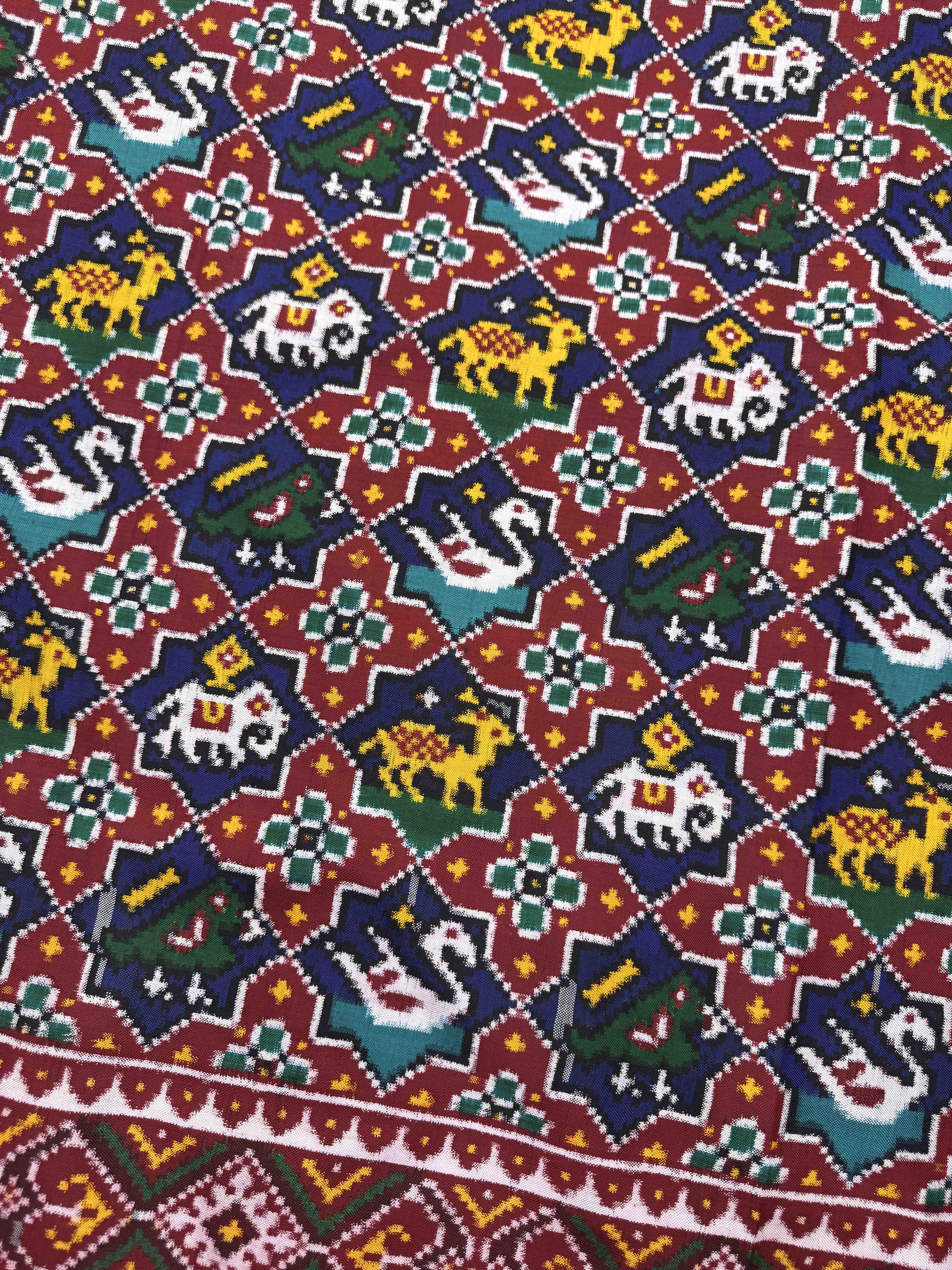 Red & Blue Small Star Narikunj Double Ikat Patan Patola Saree