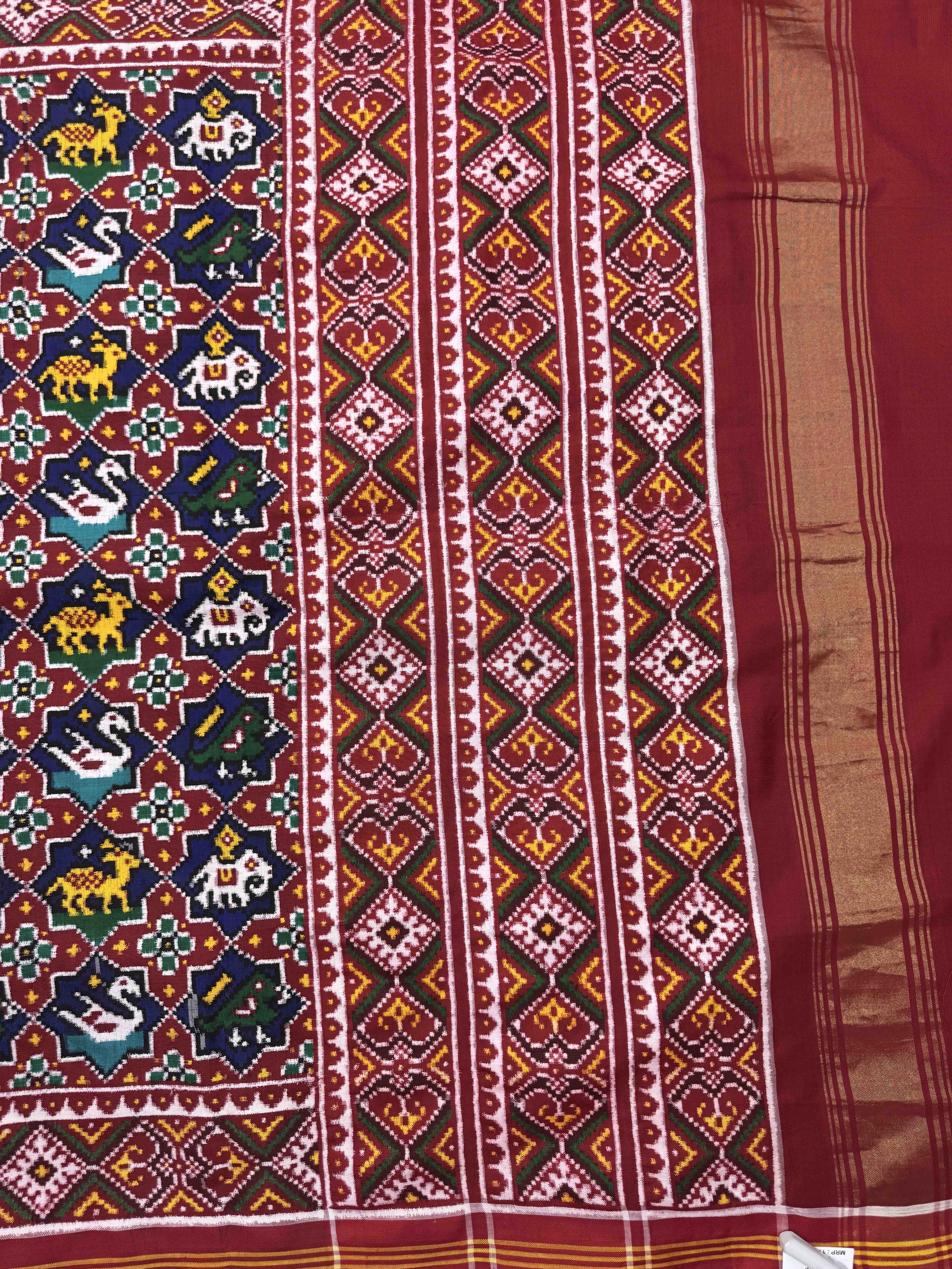 Red & Blue Small Star Narikunj Double Ikat Patan Patola Saree