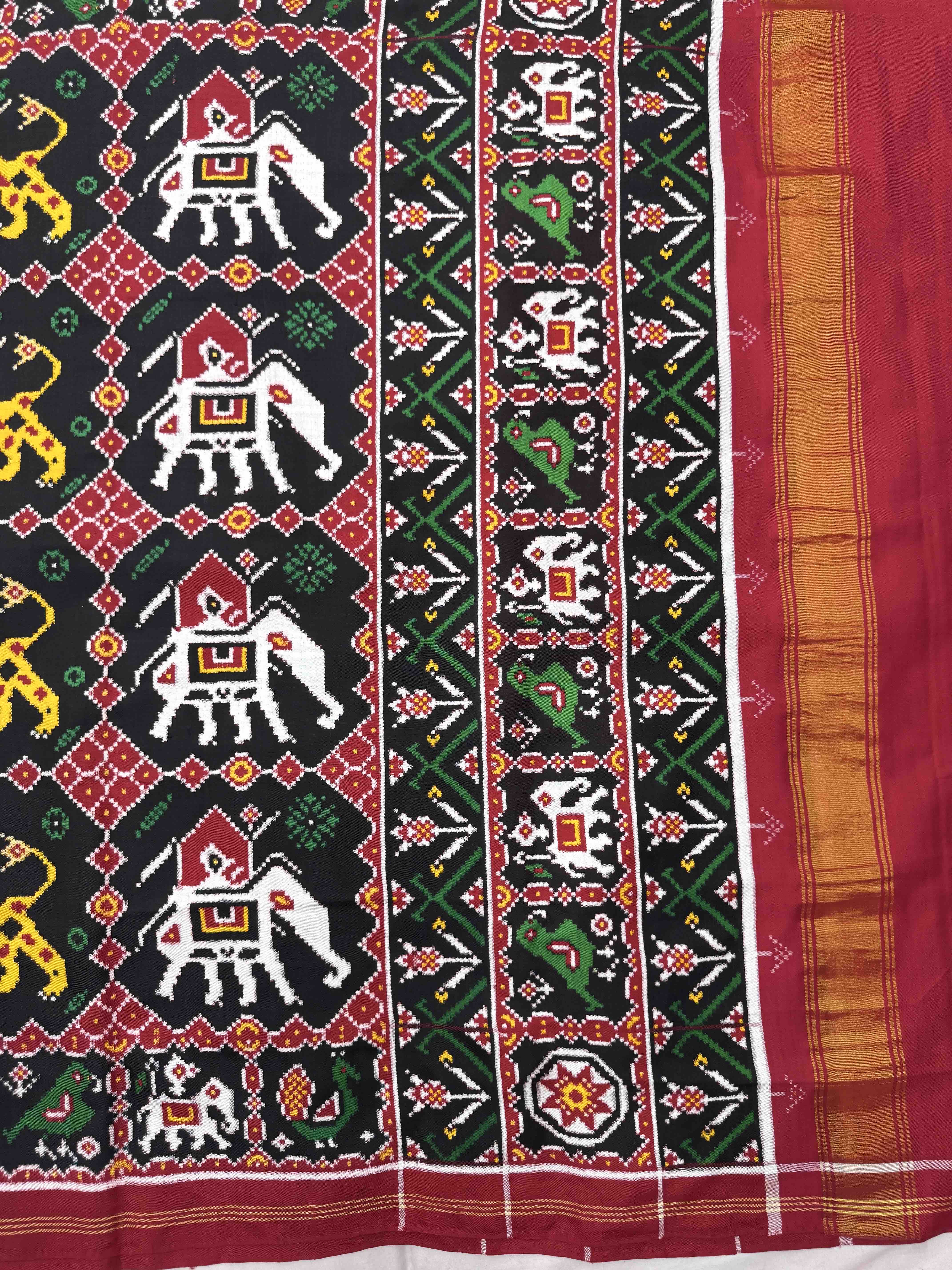 Red & Black Big Figure Vaag Haathi Double Ikat Patan Patola Saree