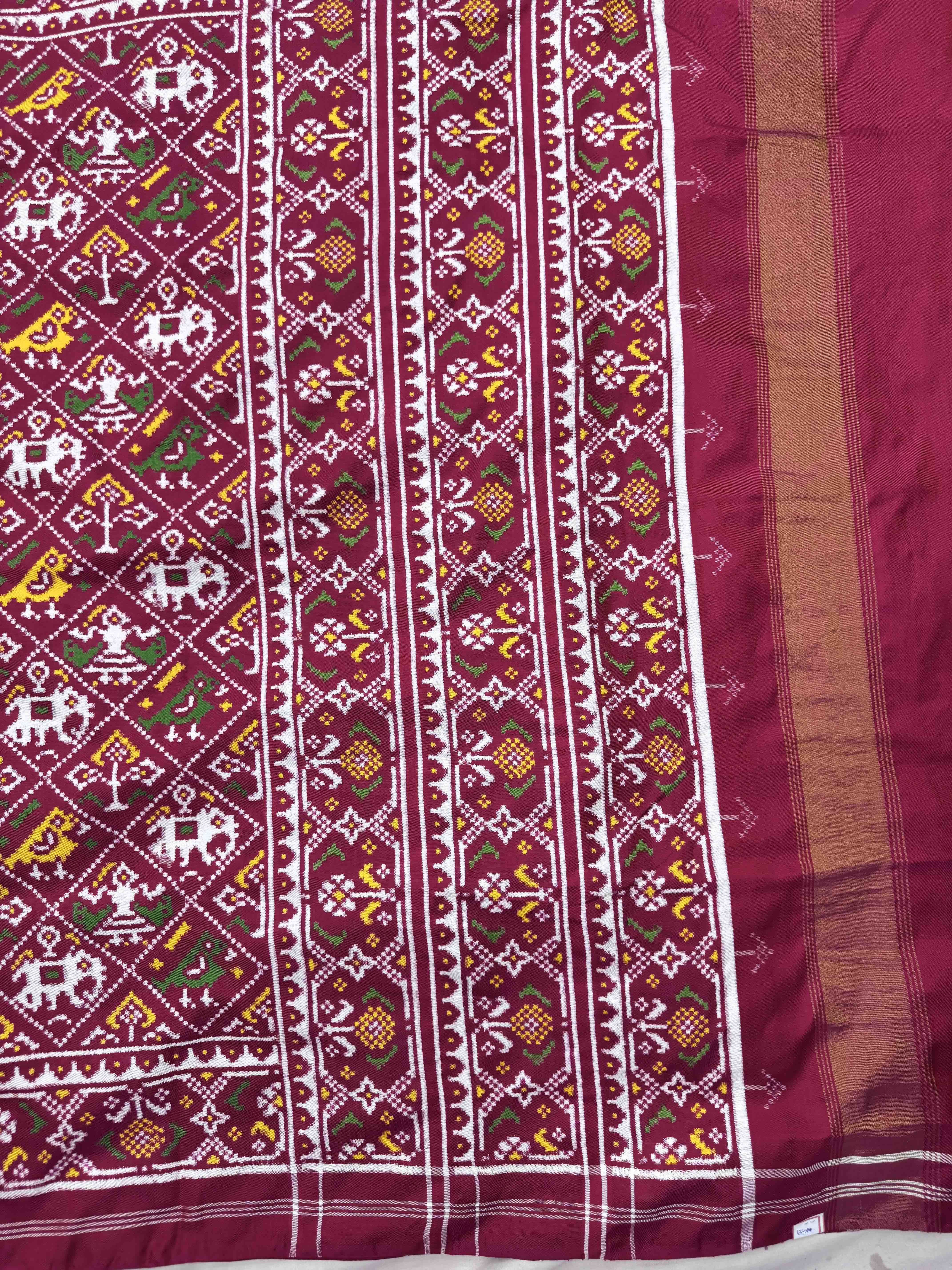 Dark Pink Small Narikunj Double Ikat Patan Patola Saree