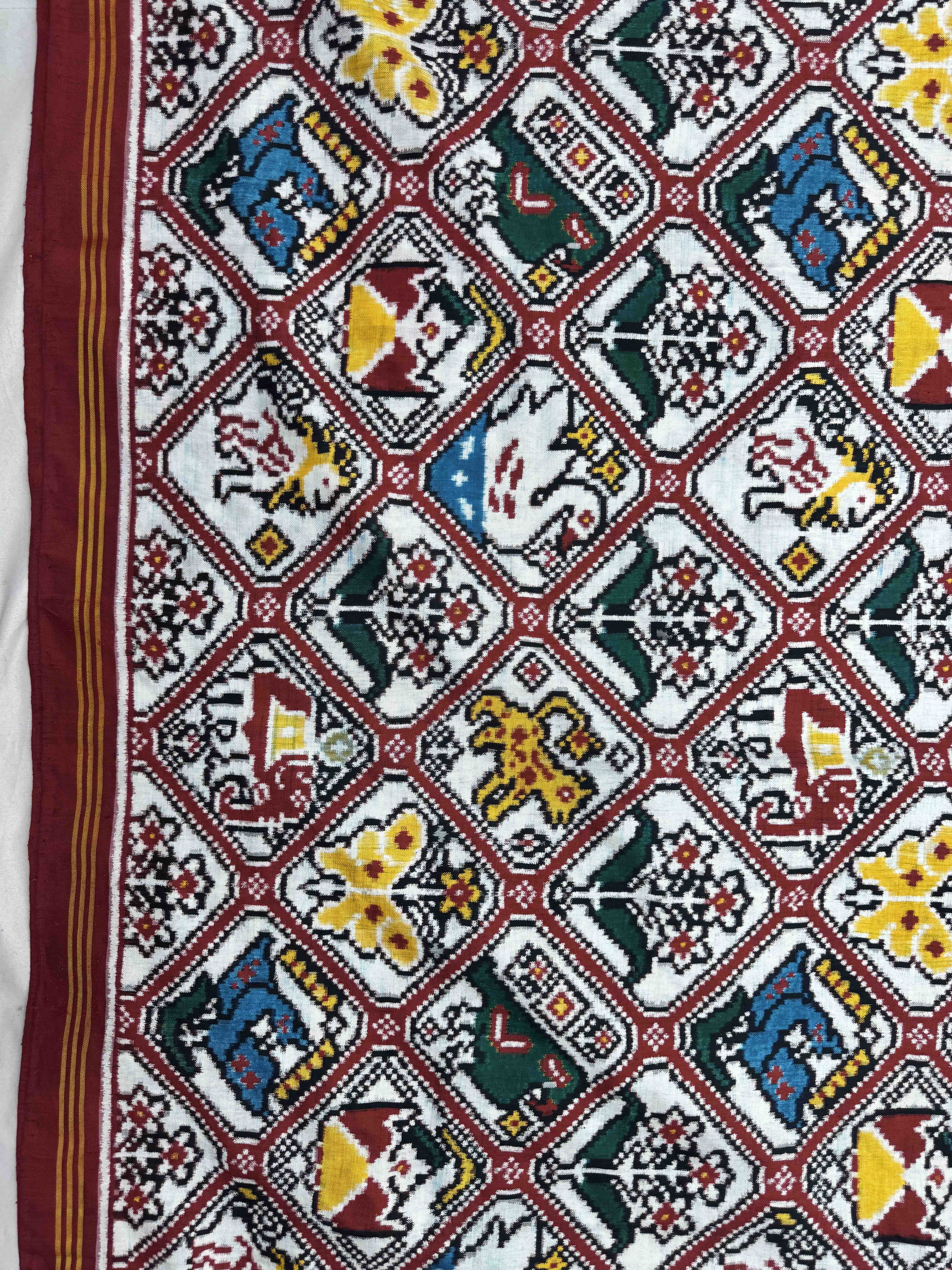 Red & White Narikunj Double Ikat Patan Patola Saree