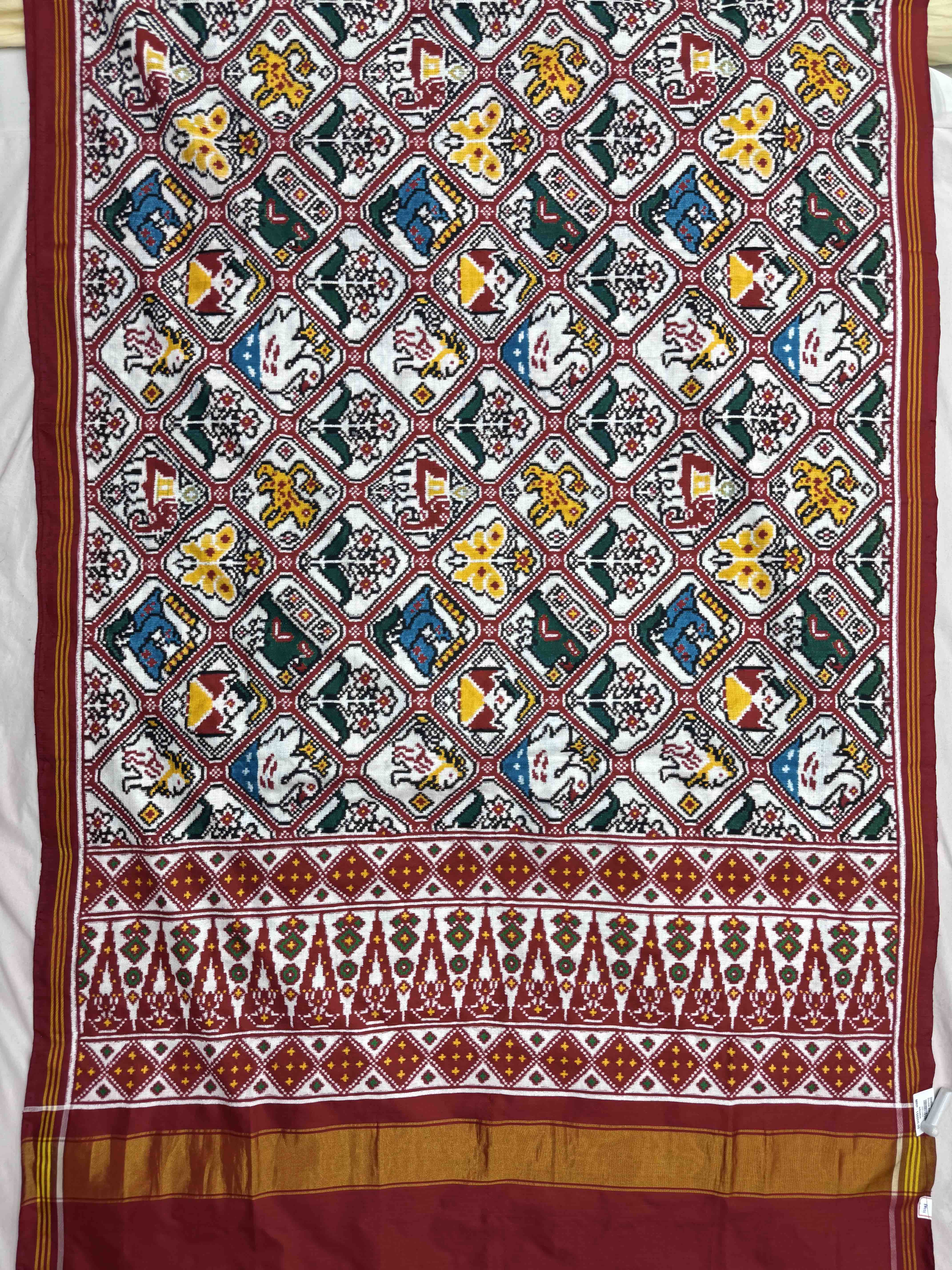 Red & White Narikunj Double Ikat Patan Patola Saree