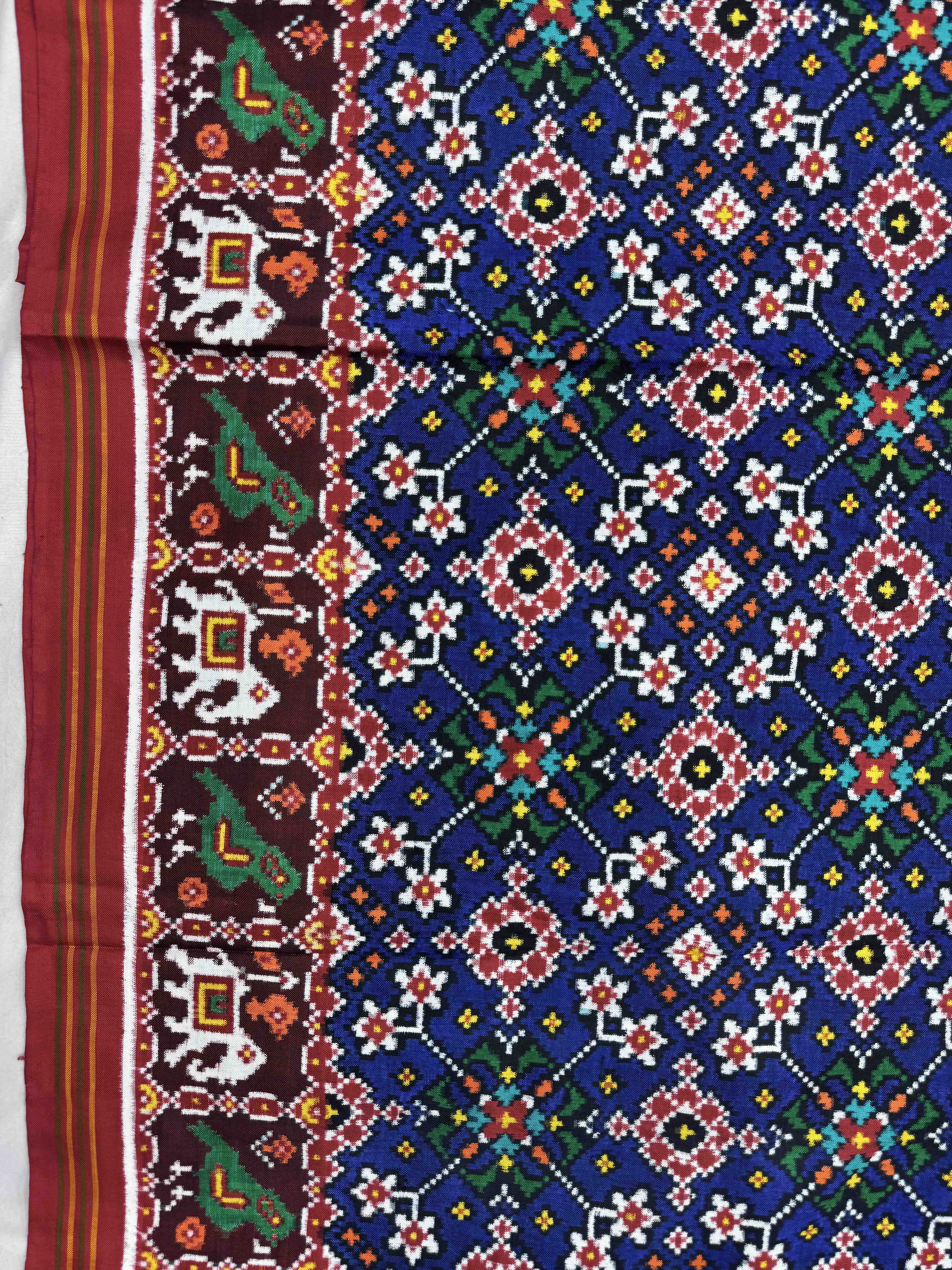 Red & Blue Navratan Double Ikat Patan Patola Saree