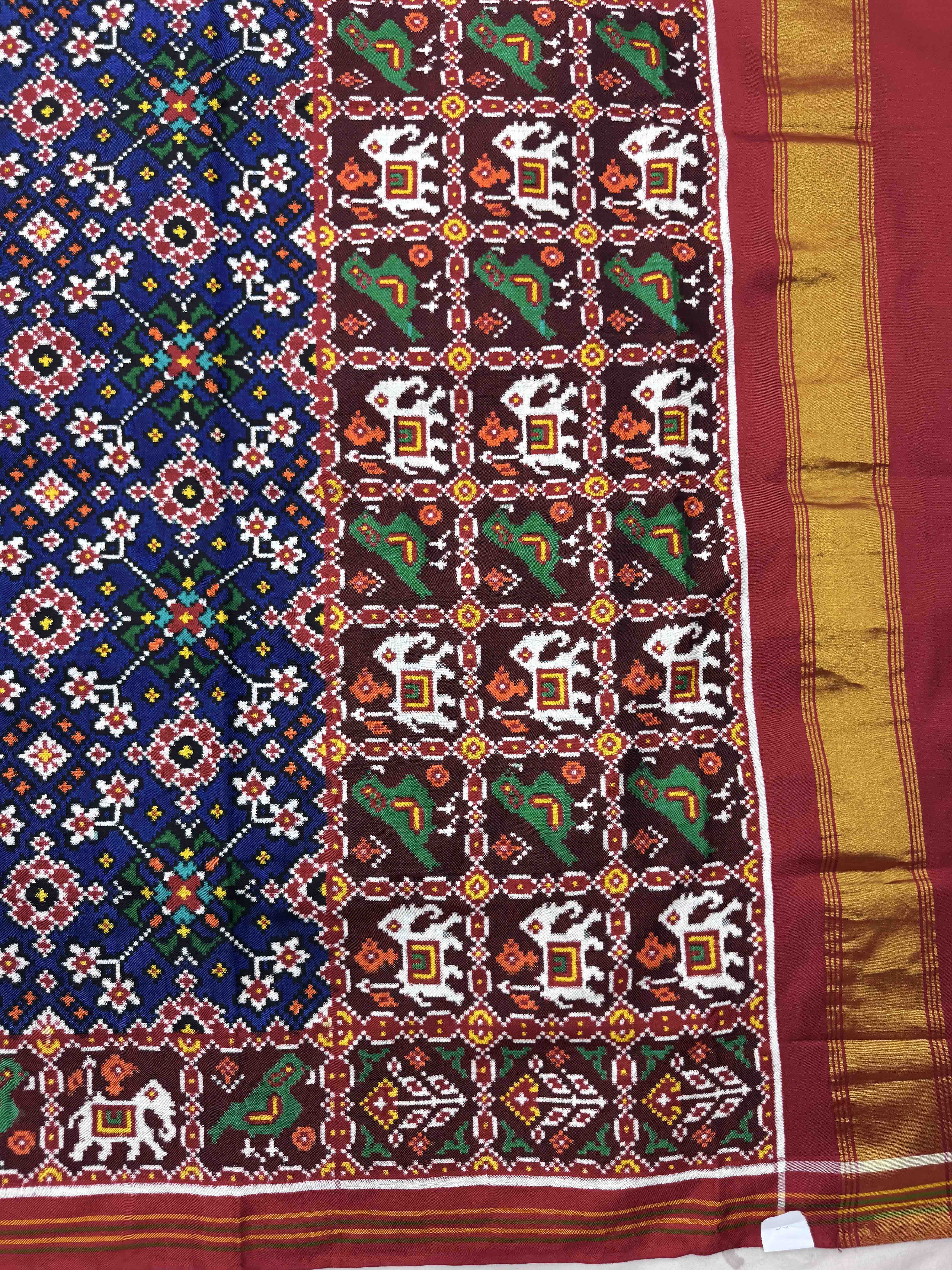 Red & Blue Navratan Double Ikat Patan Patola Saree