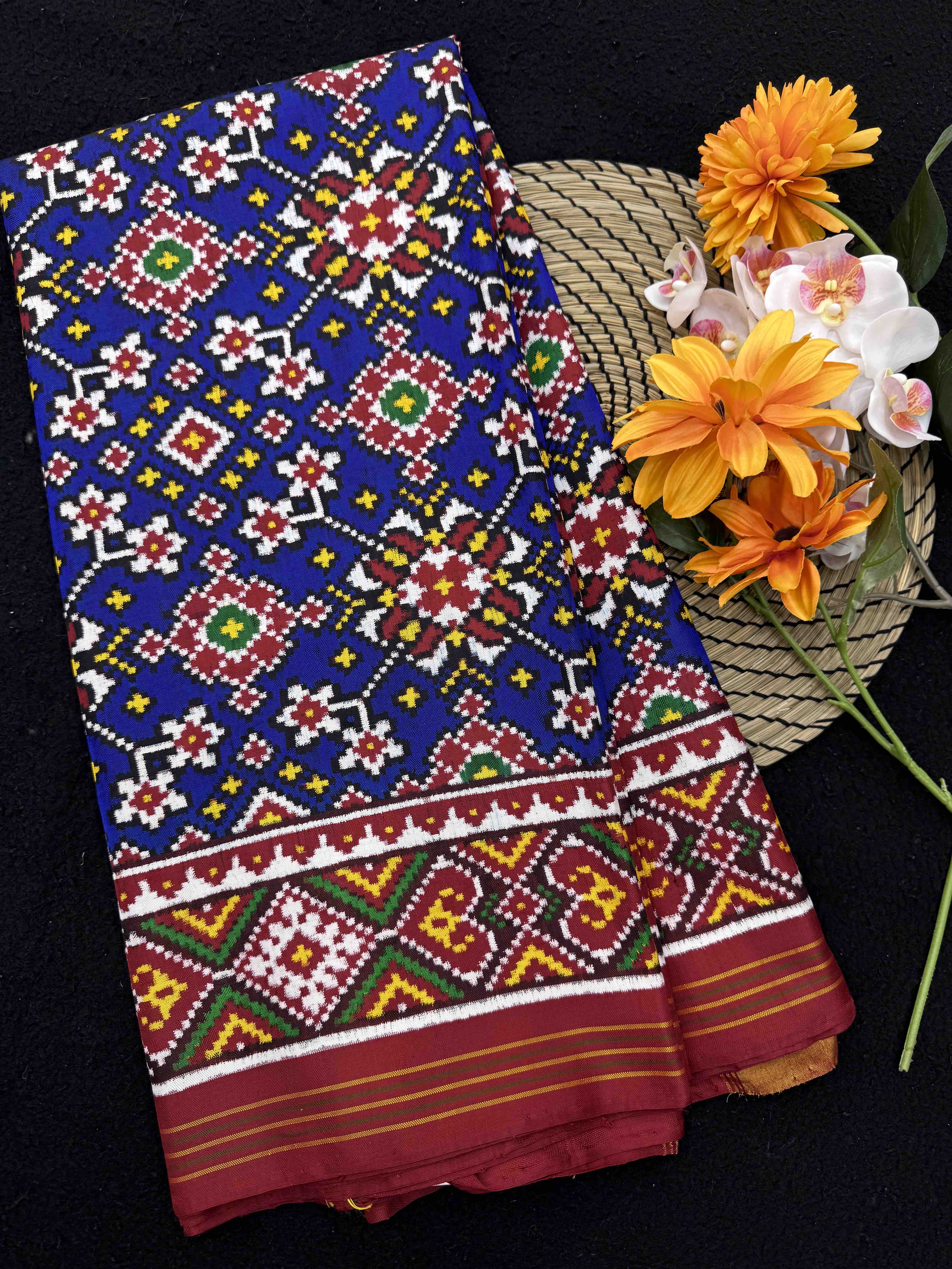 Red & Blue Navratan Double Ikat Patan Patola Saree