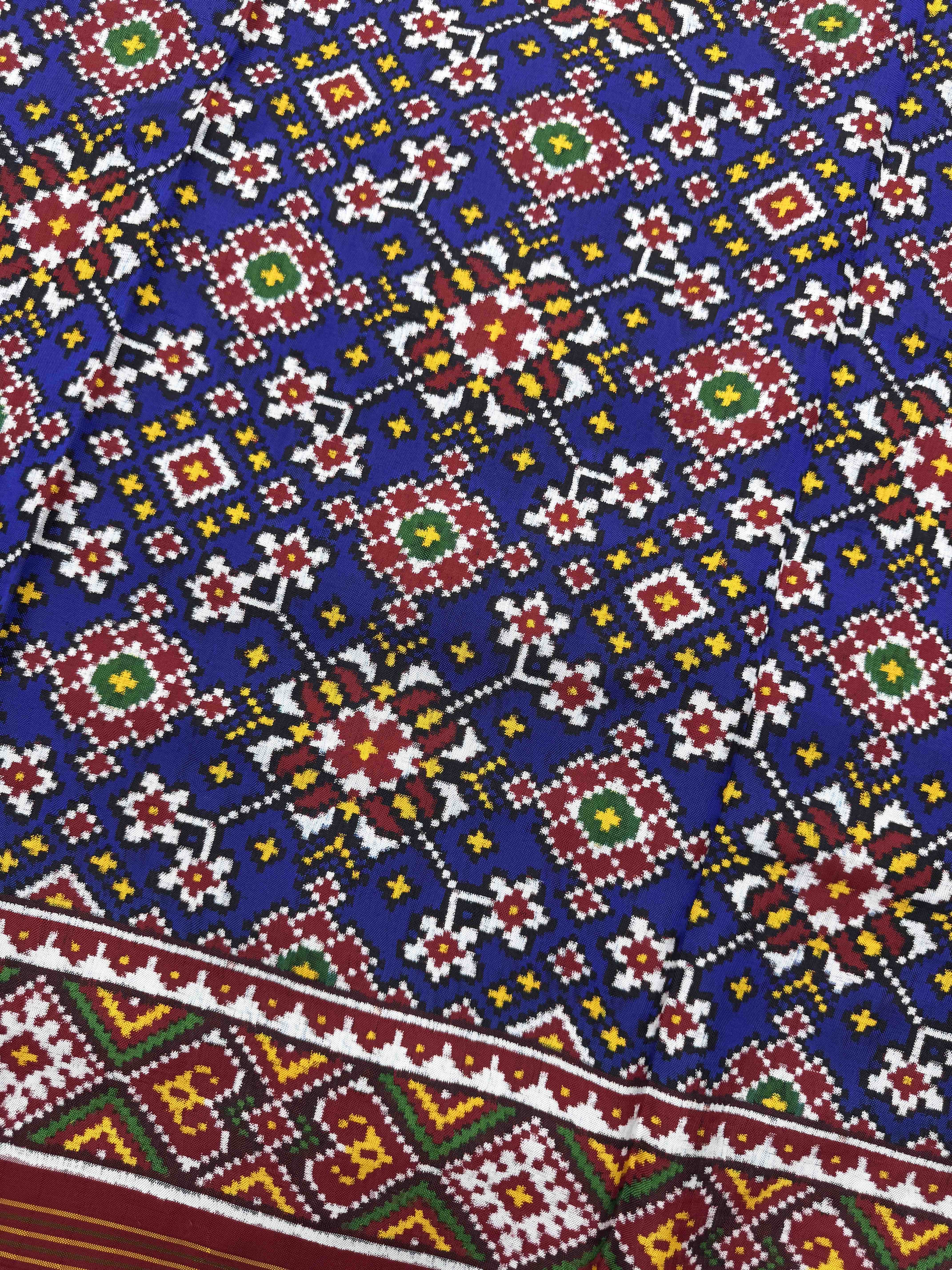 Red & Blue Navratan Double Ikat Patan Patola Saree
