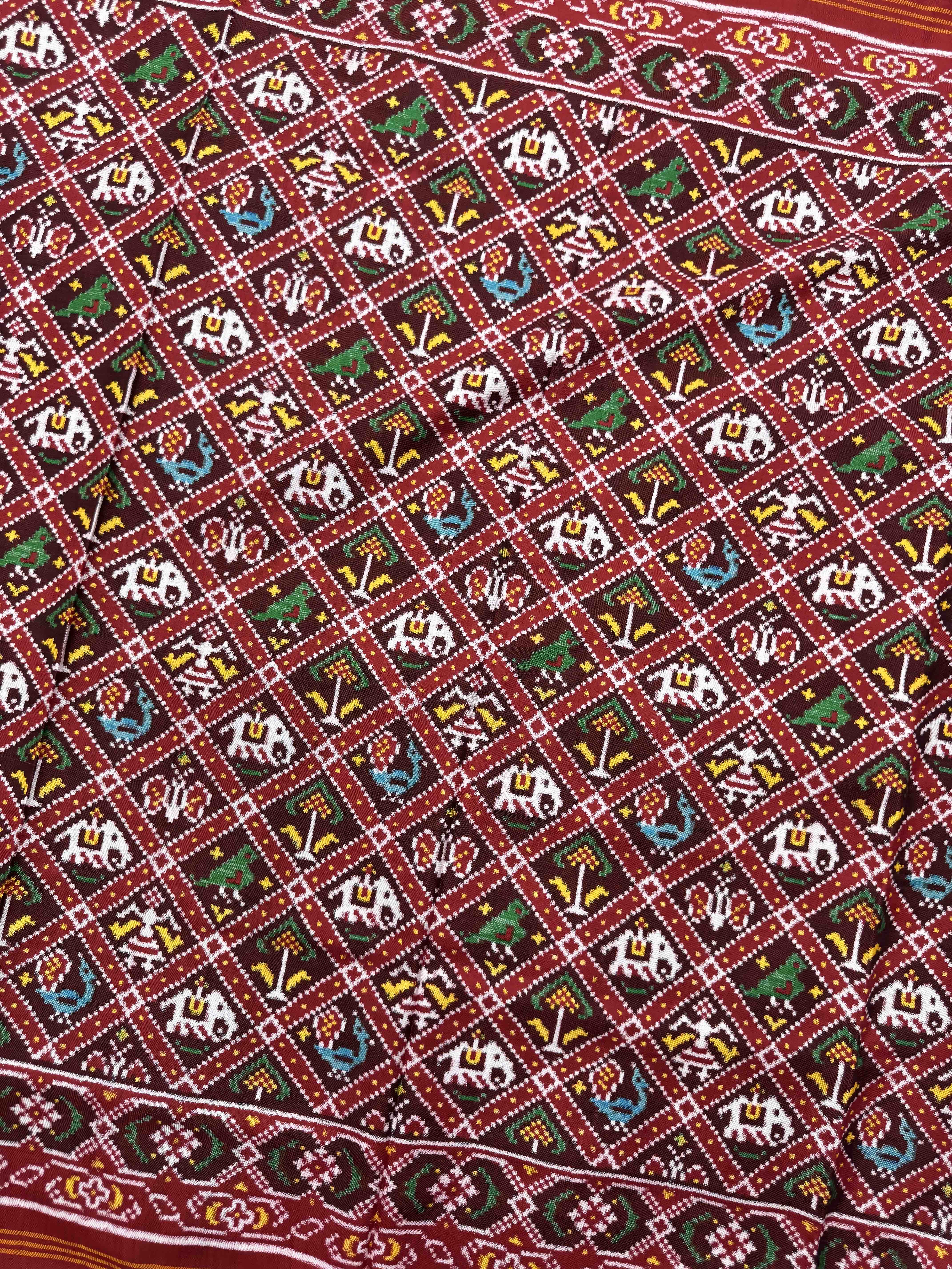 Red & Maroon Small Narikunj Double Ikat Patan Patola Saree