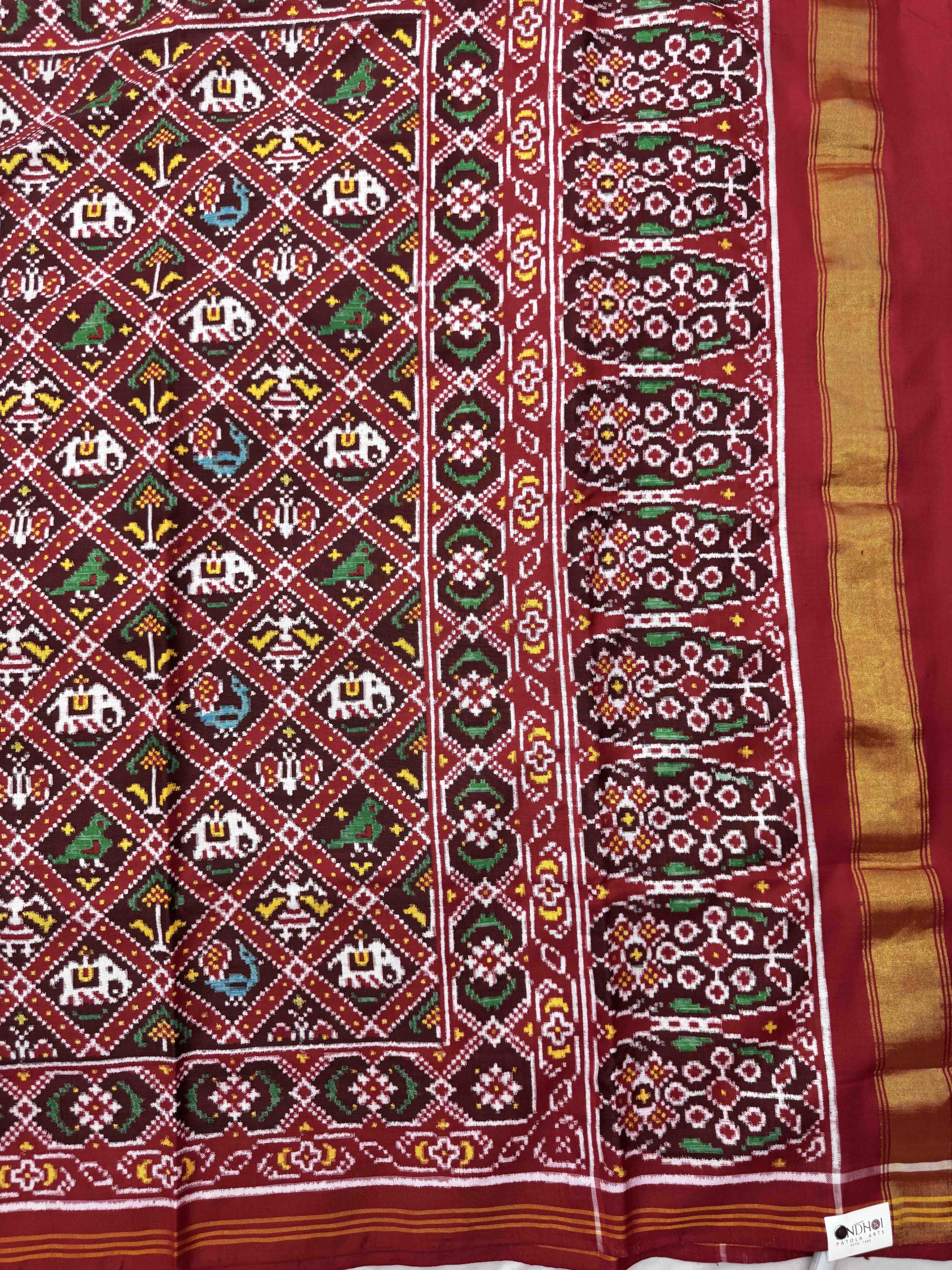 Red & Maroon Small Narikunj Double Ikat Patan Patola Saree