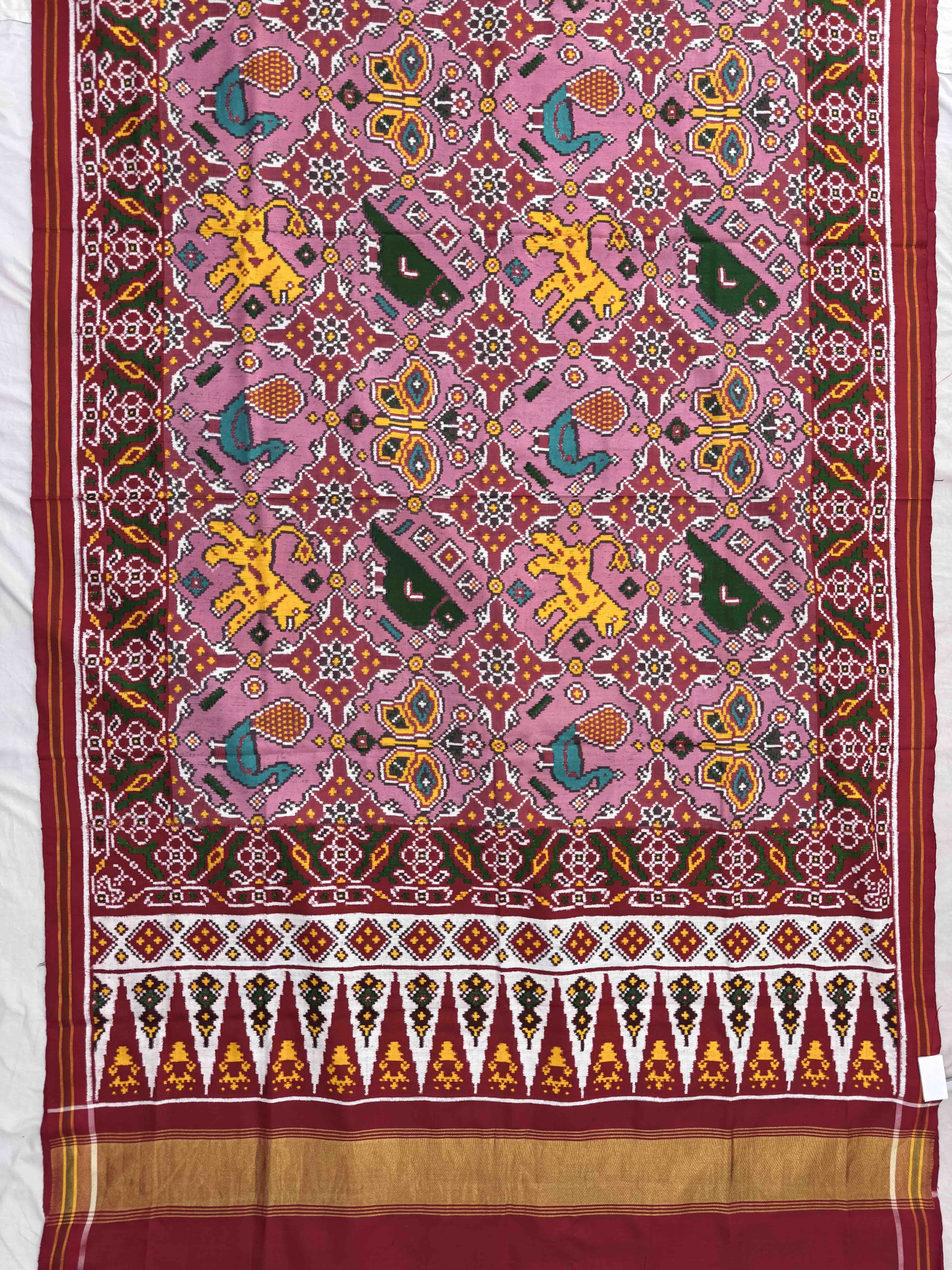 Red & Light Pink Narikunj Chhabdi Double Ikat Patan Patola Saree