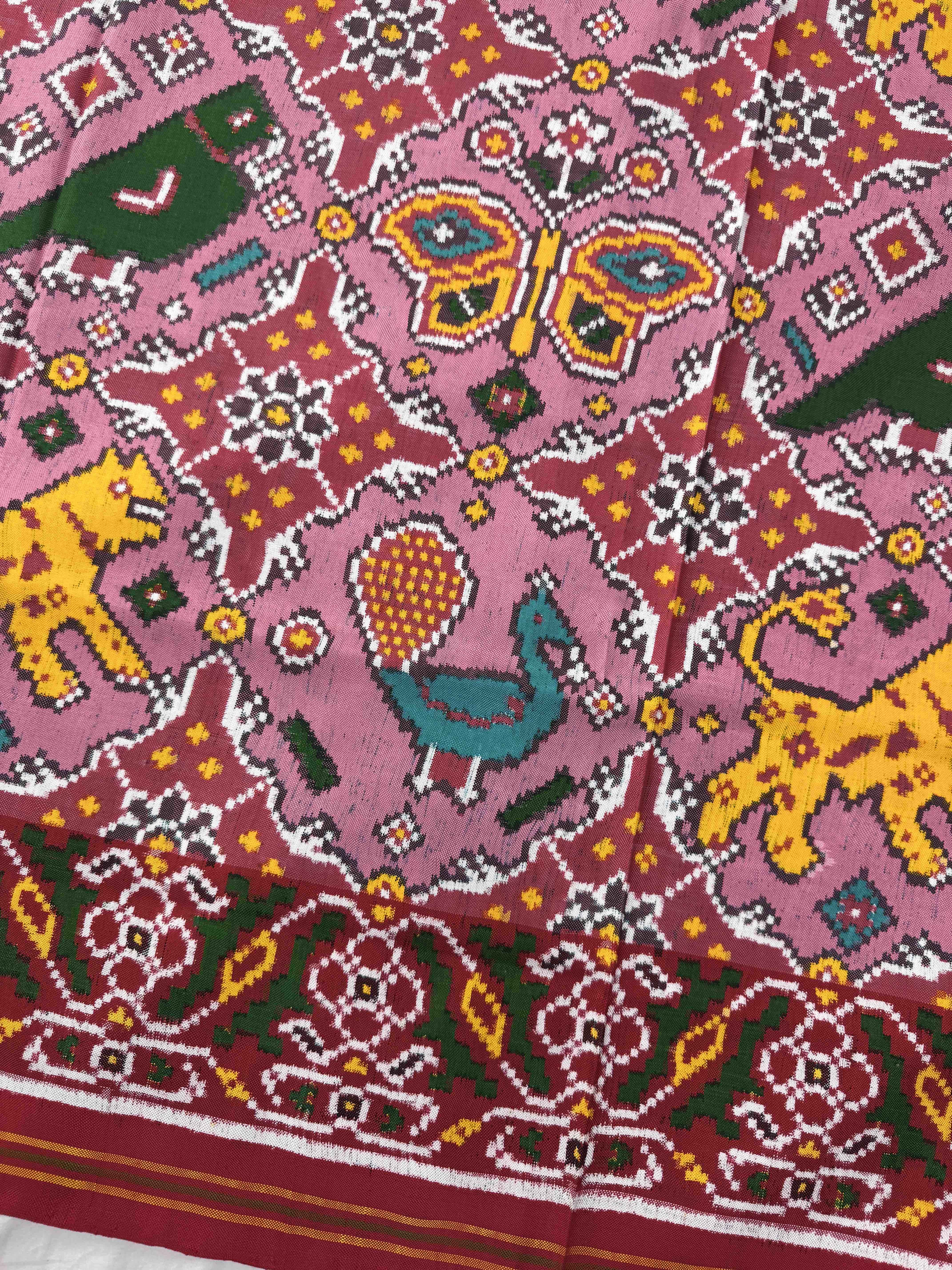 Red & Light Pink Narikunj Chhabdi Double Ikat Patan Patola Saree