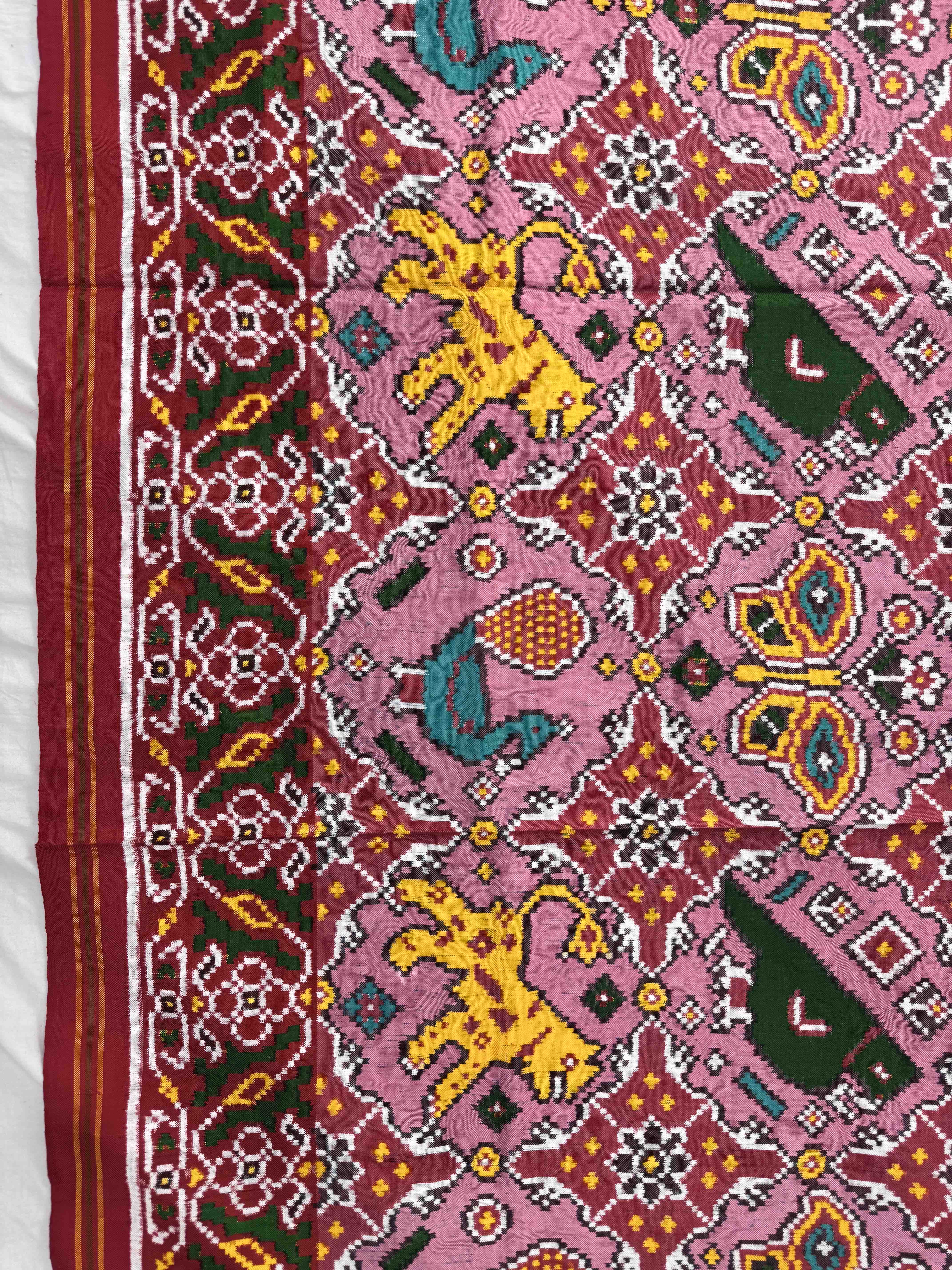 Red & Light Pink Narikunj Chhabdi Double Ikat Patan Patola Saree