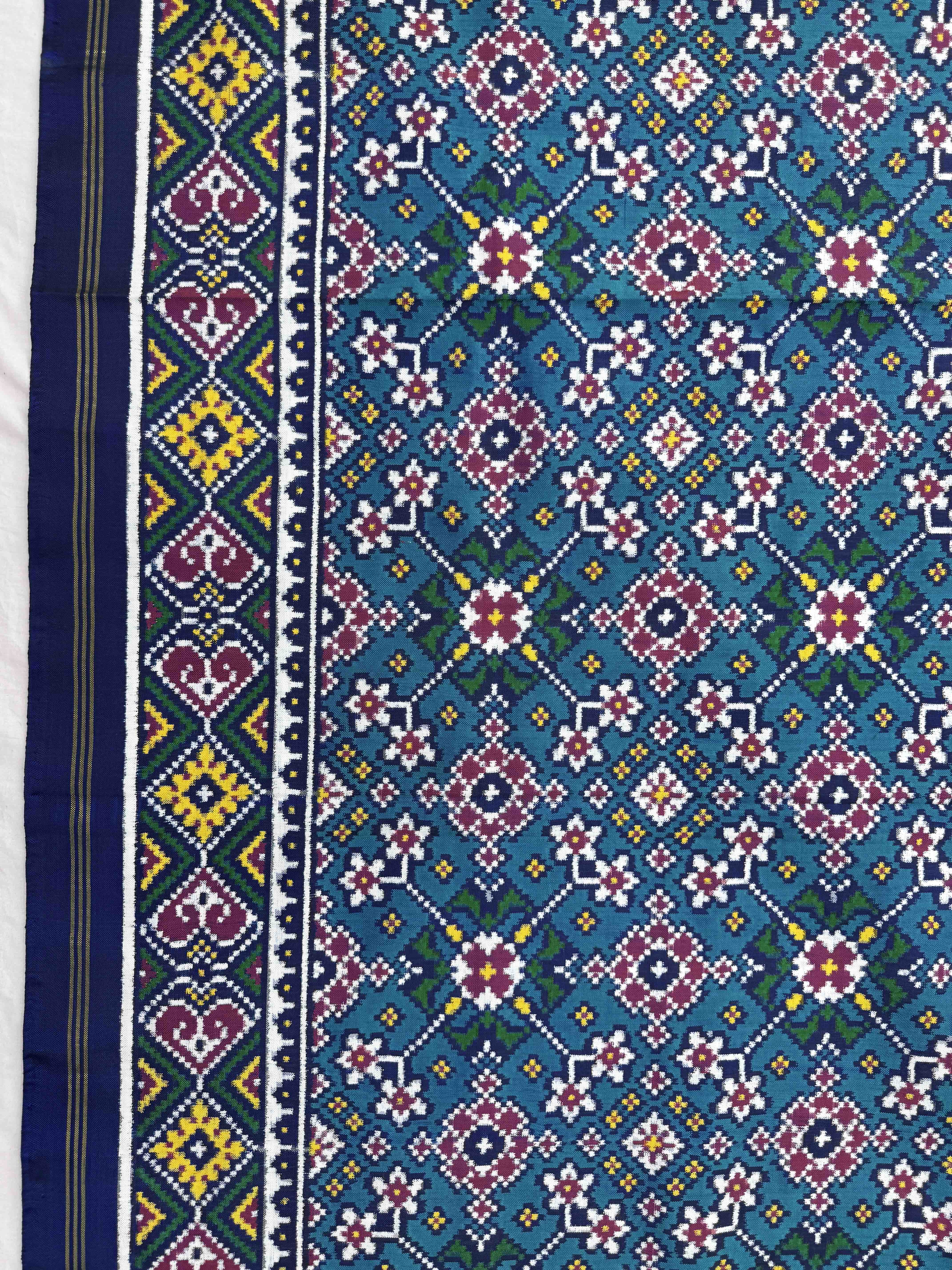 Blue & Turquoise Navratan Double Ikat Patan Patola Saree
