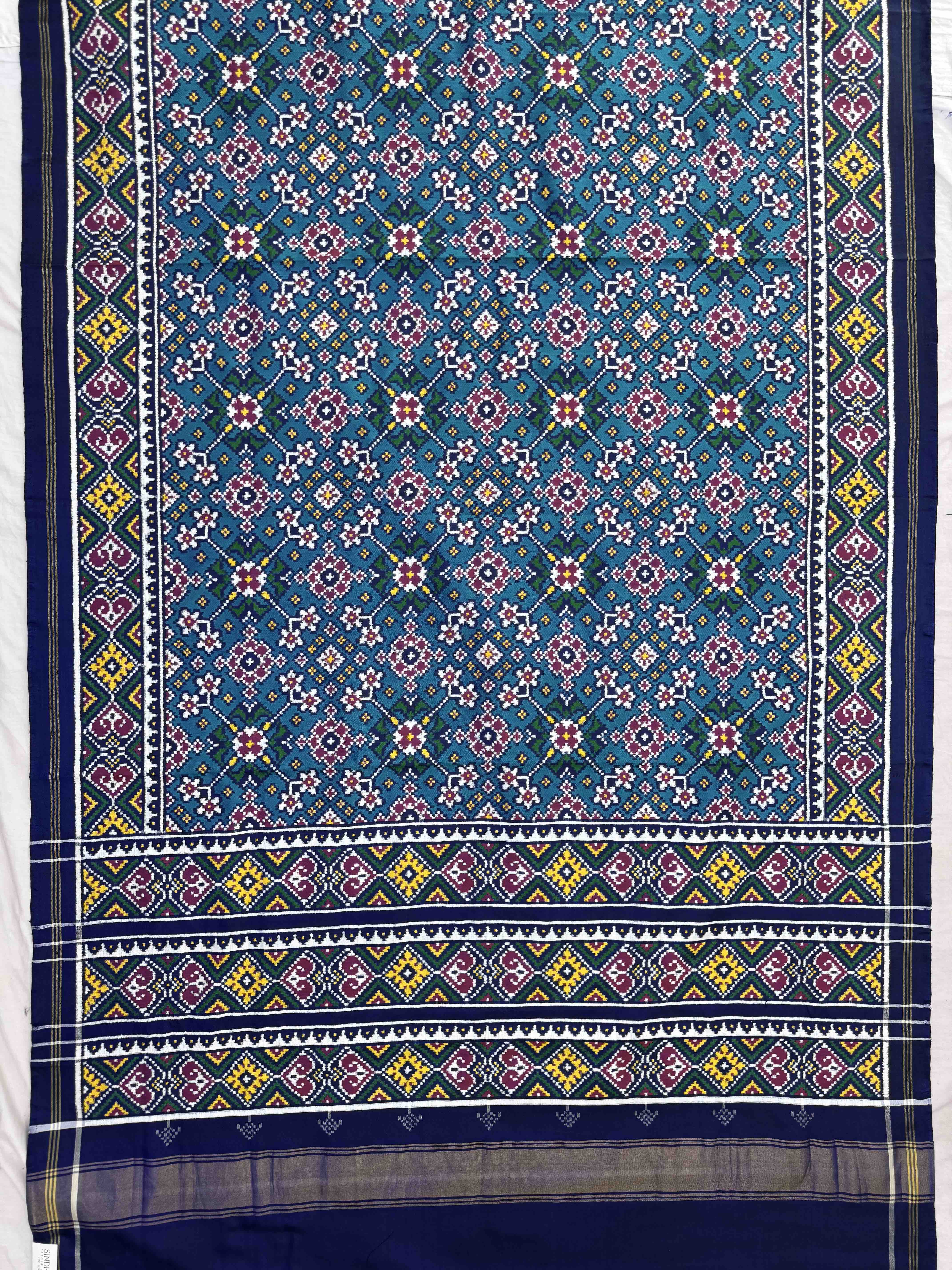 Blue & Turquoise Navratan Double Ikat Patan Patola Saree