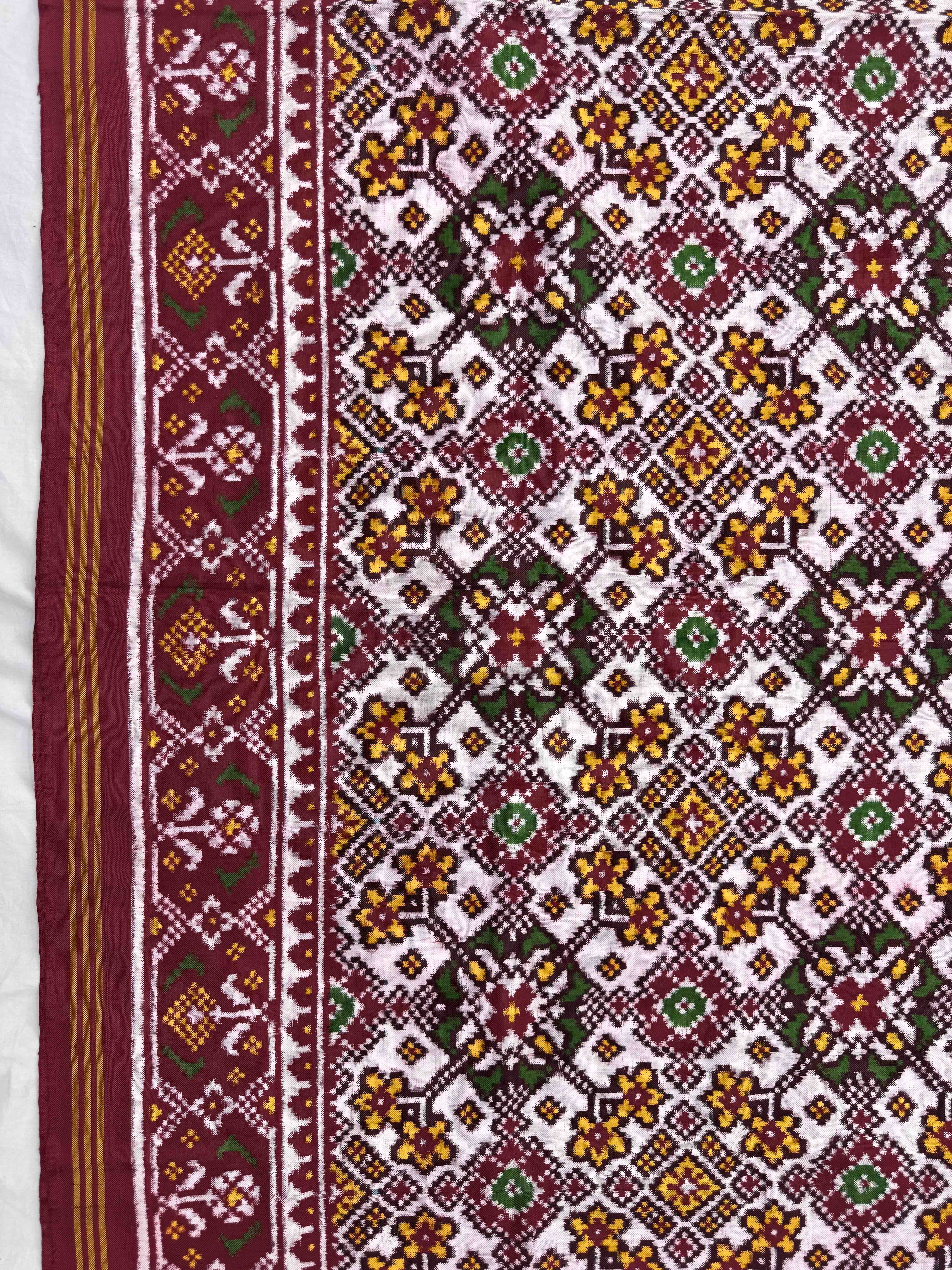 Red & White Navratan Double Ikat Patan Patola Saree