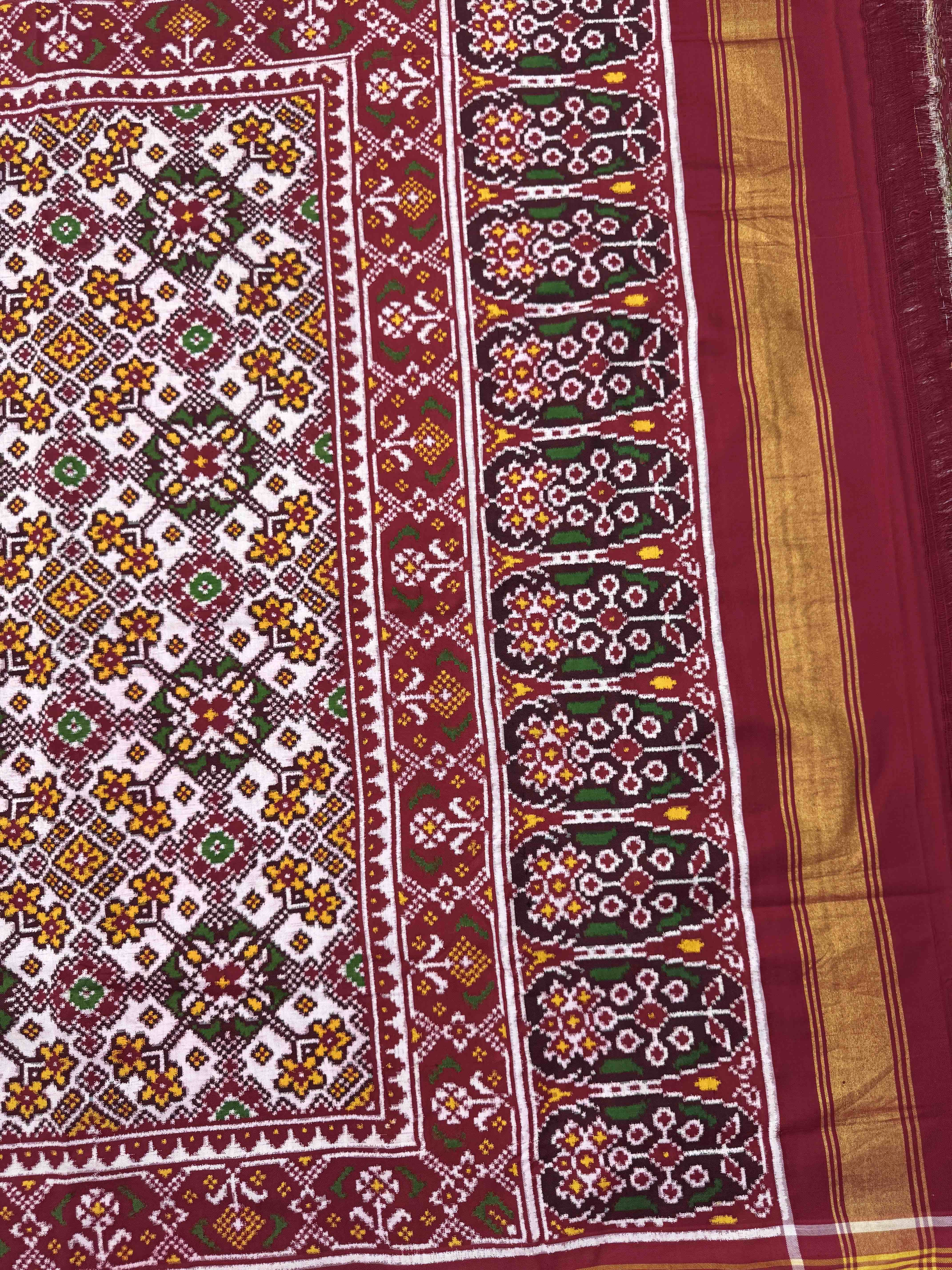Red & White Navratan Double Ikat Patan Patola Saree