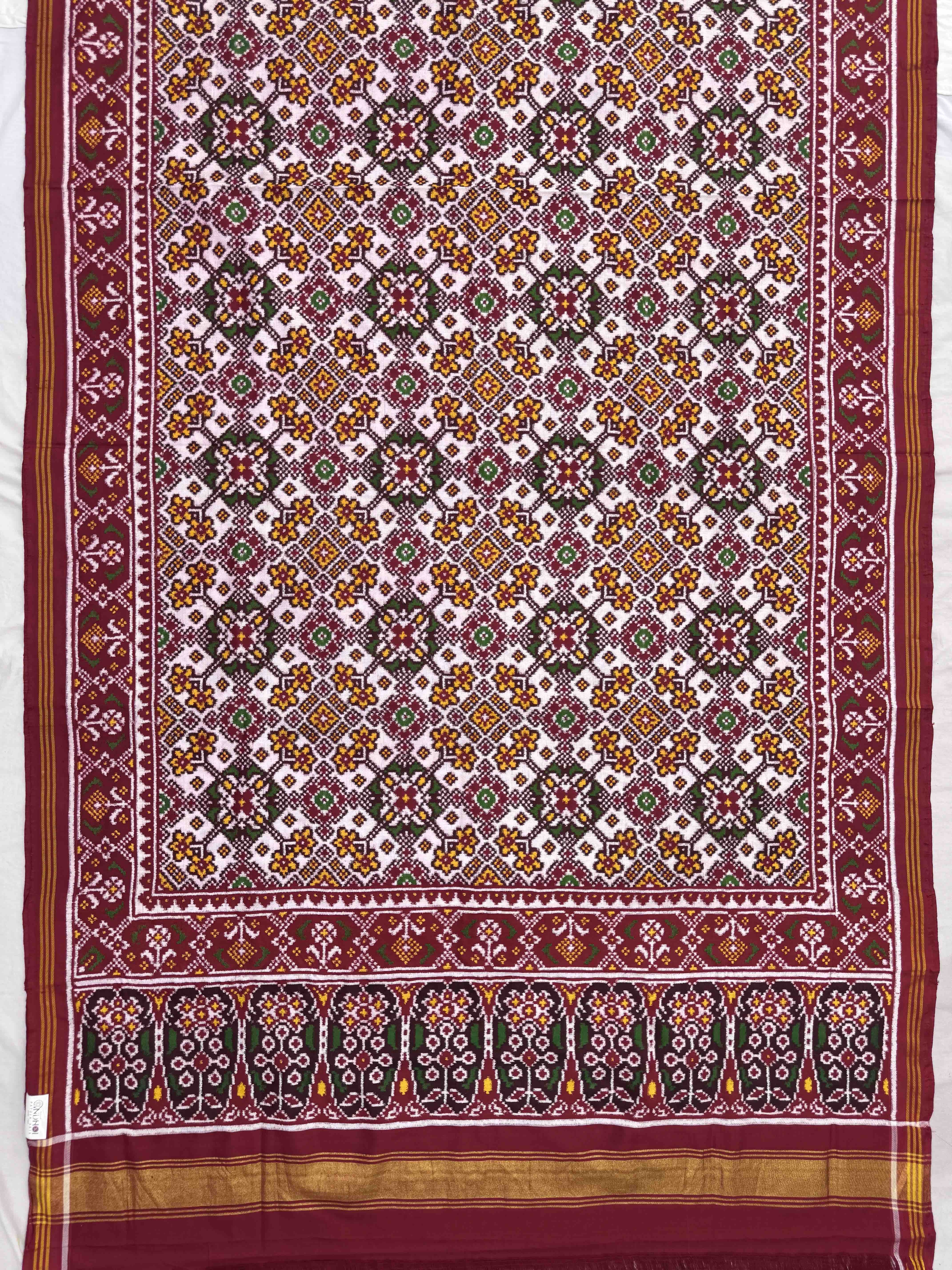 Red & White Navratan Double Ikat Patan Patola Saree