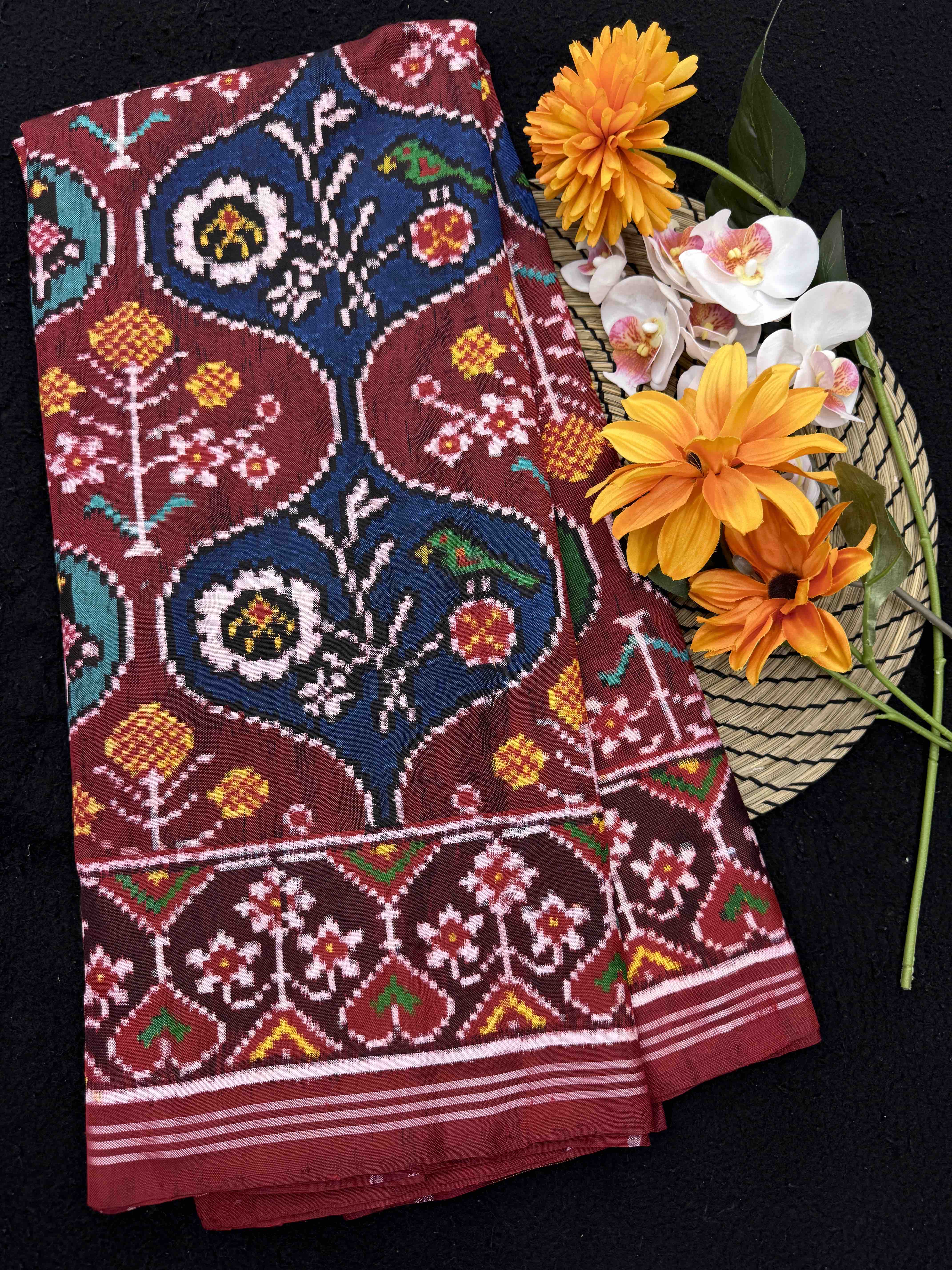 Red & Multicolor Flower Deer Matka Double Ikat Patan Patola Saree