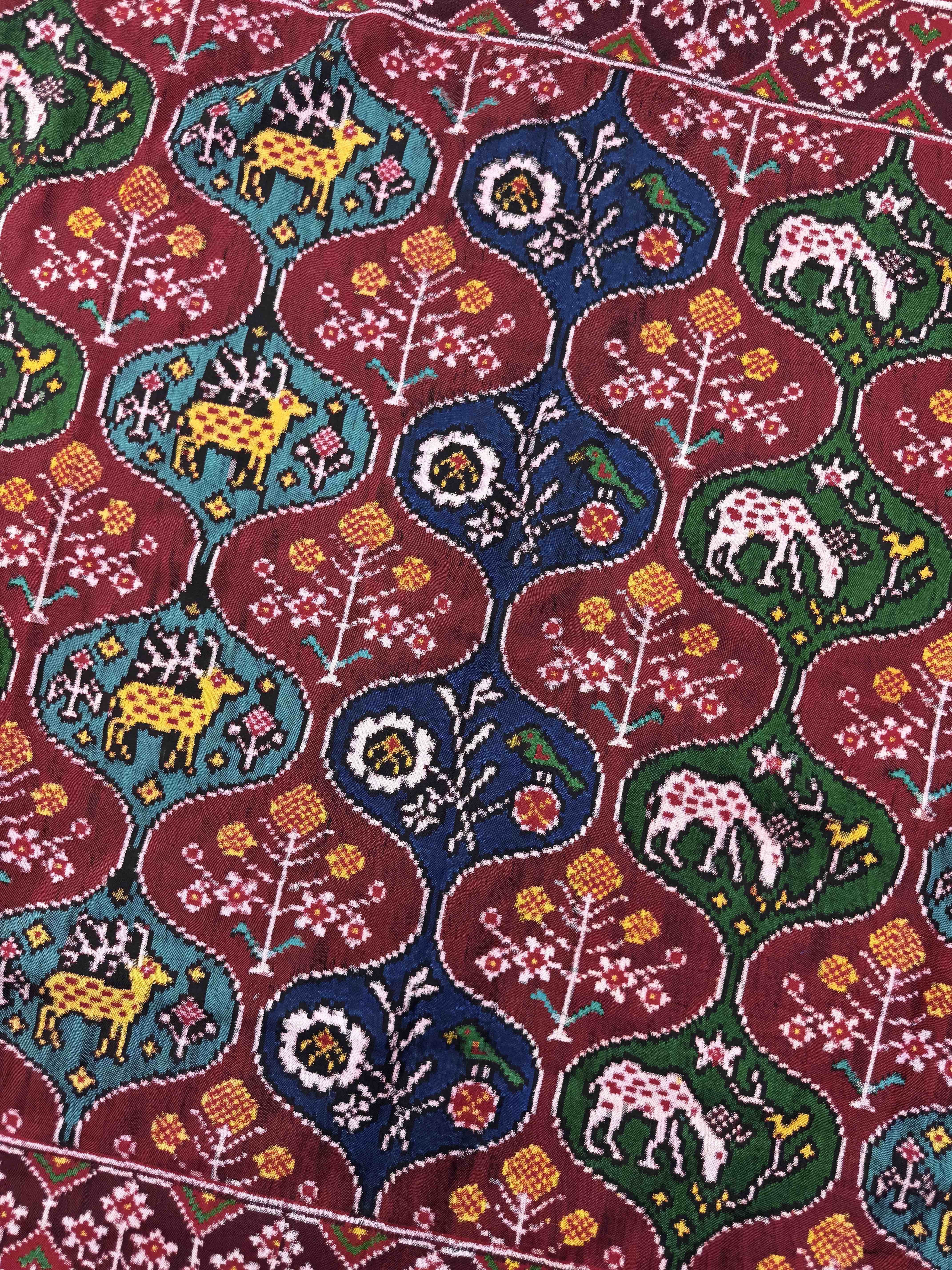 Red & Multicolor Flower Deer Matka Double Ikat Patan Patola Saree