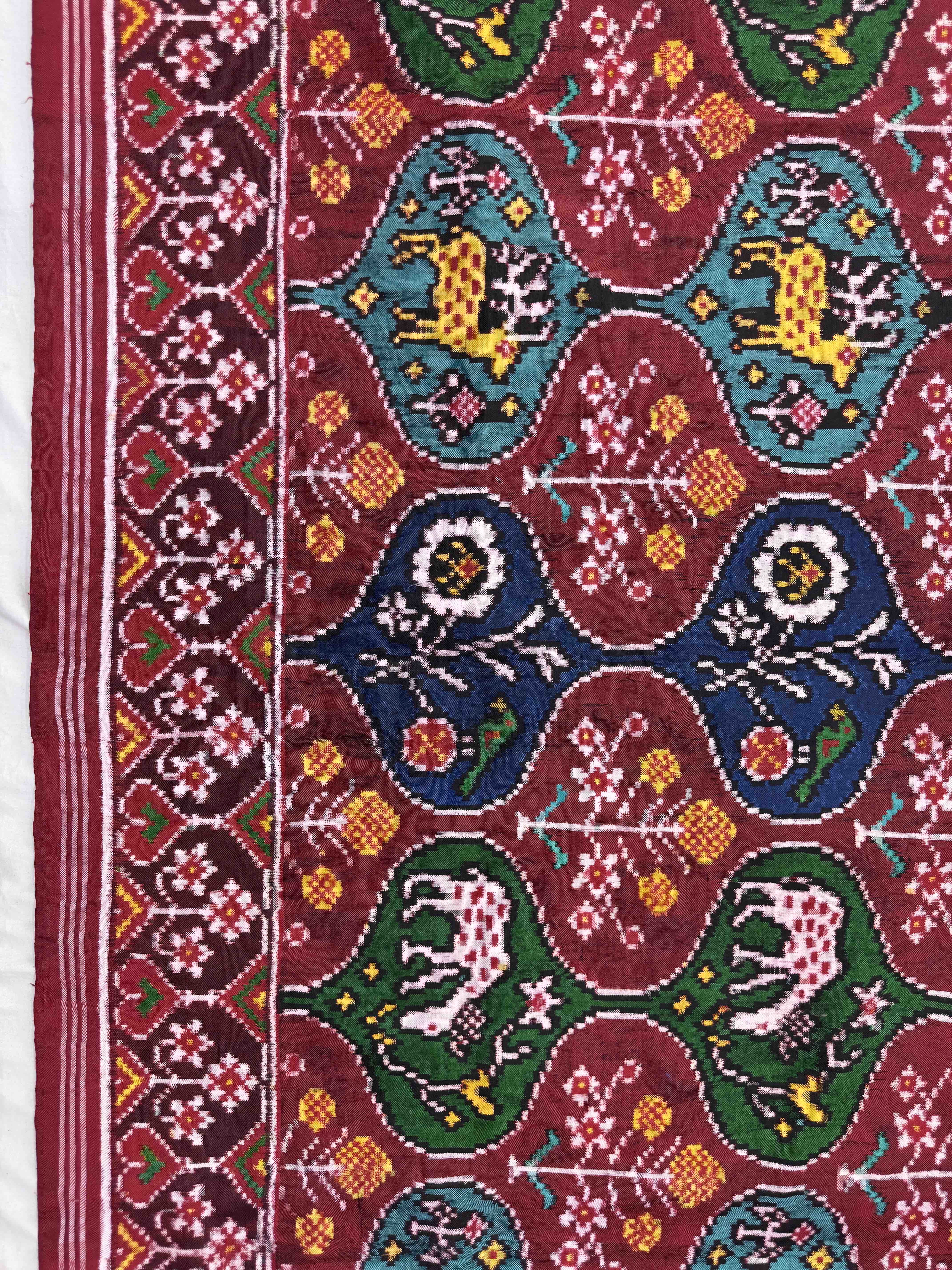 Red & Multicolor Flower Deer Matka Double Ikat Patan Patola Saree