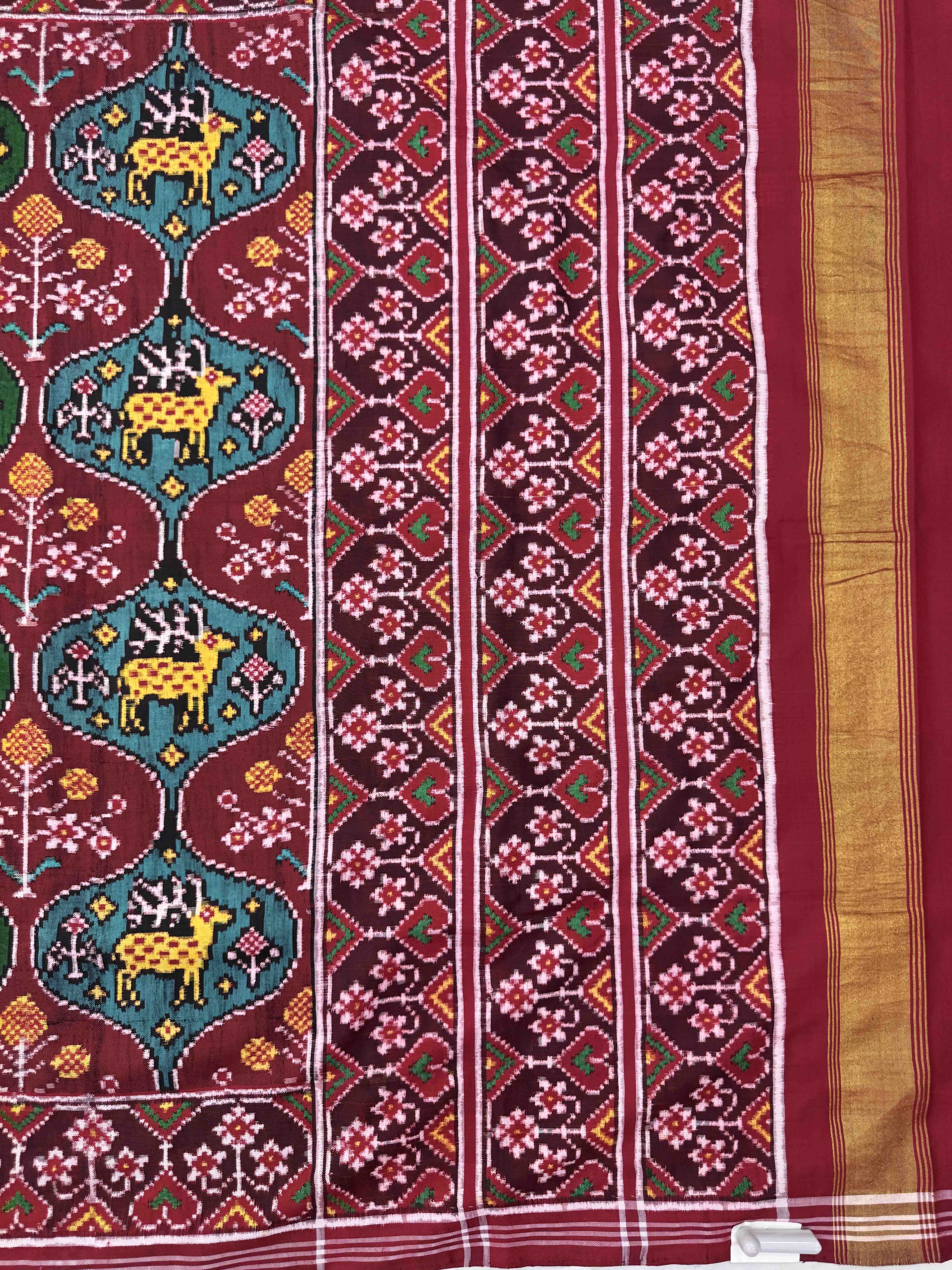 Red & Multicolor Flower Deer Matka Double Ikat Patan Patola Saree