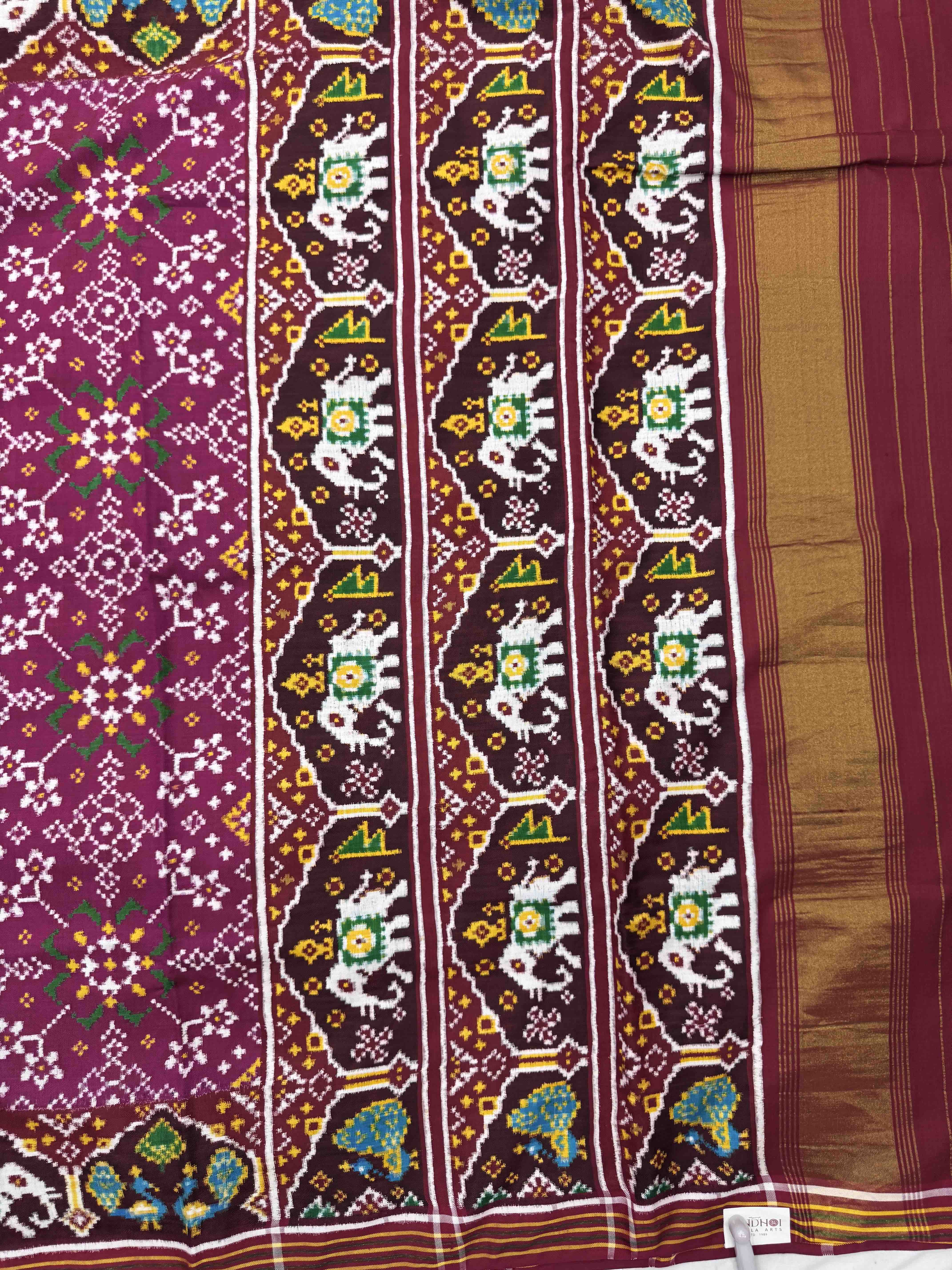 Maroon & Magenta Navratan Double Ikat Patan Patola Saree