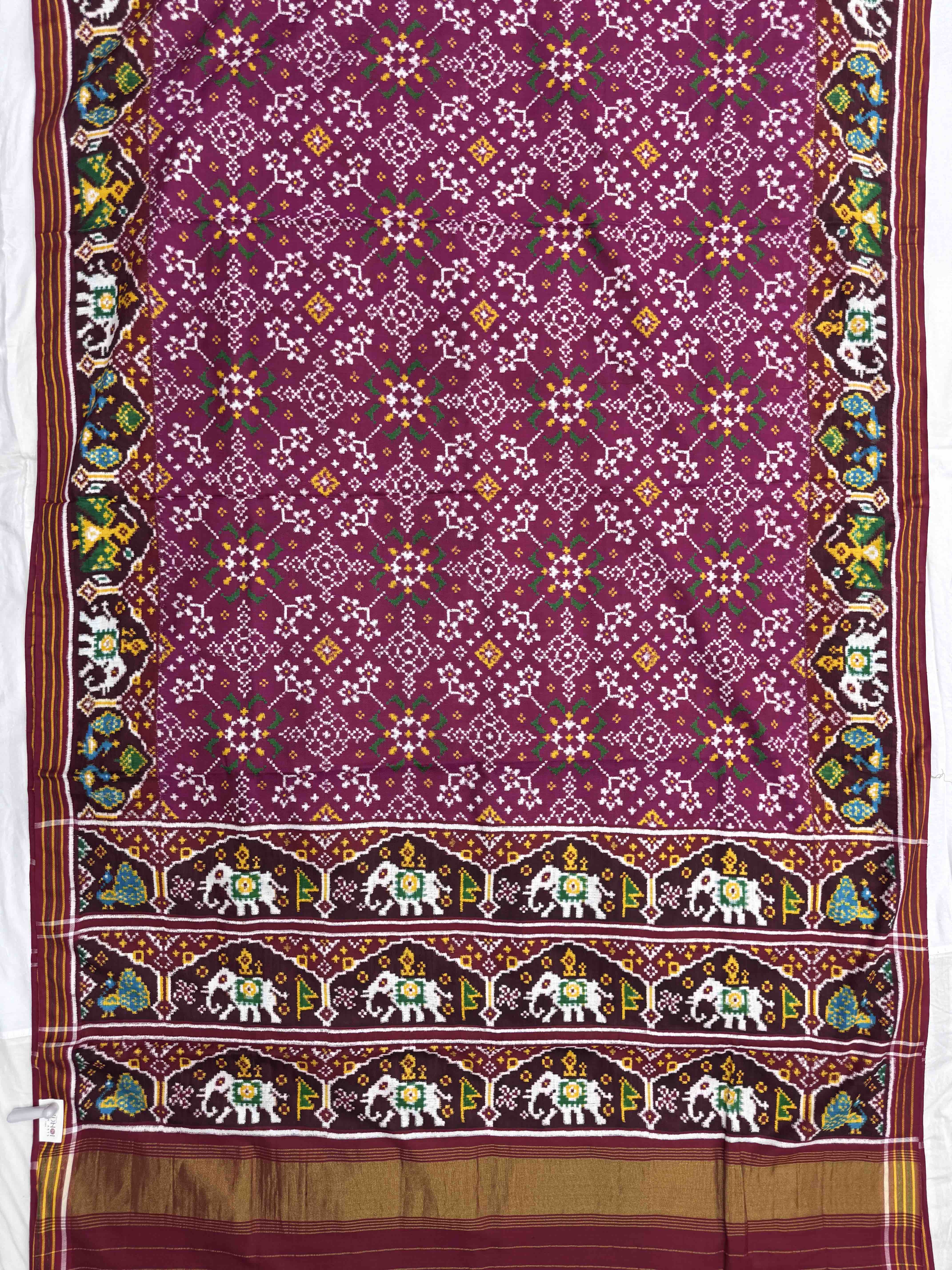 Maroon & Magenta Navratan Double Ikat Patan Patola Saree